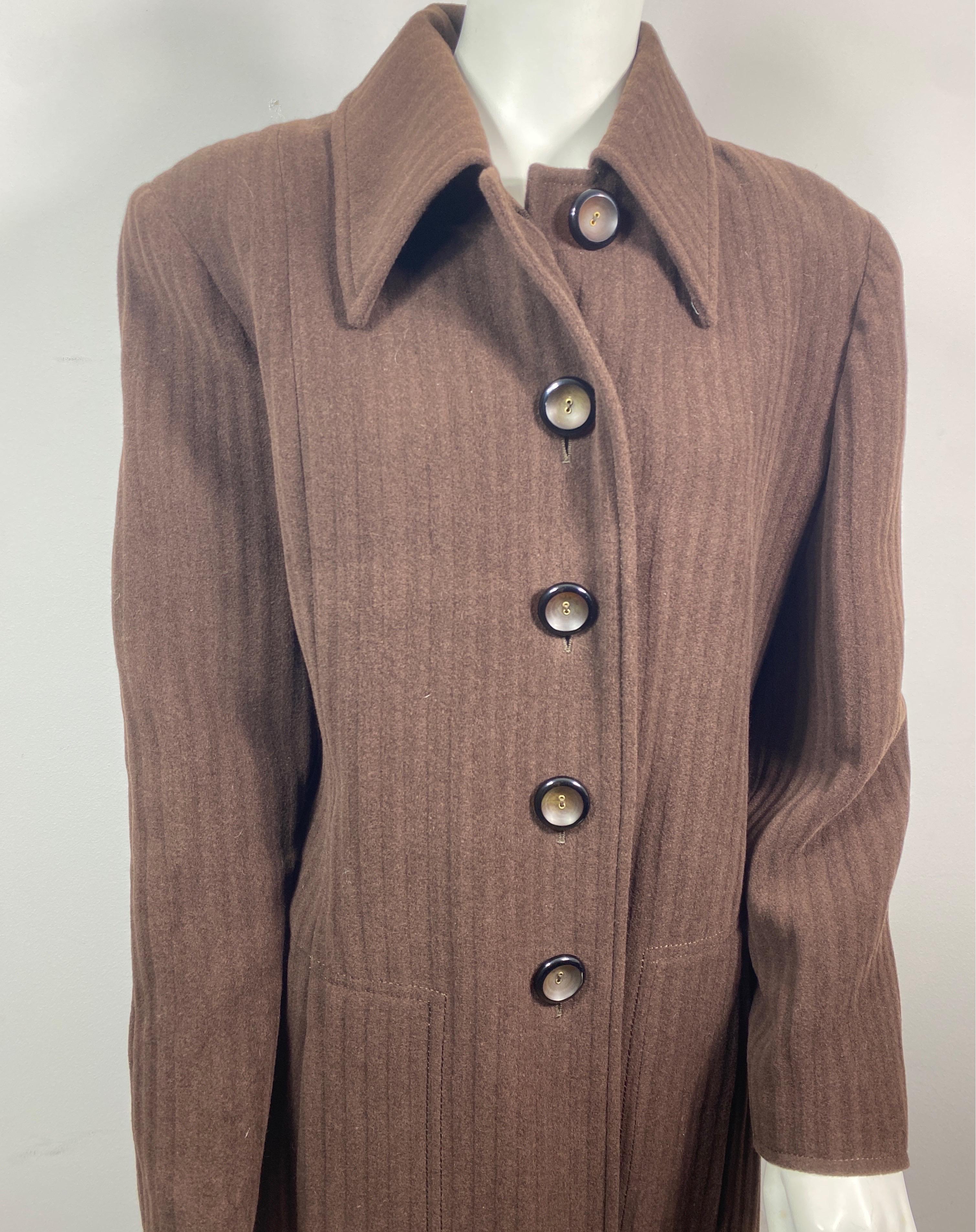 Valentino Boutique 1990's Vintage Brown Wolle langer Mantel - Größe 10 (Schwarz) im Angebot