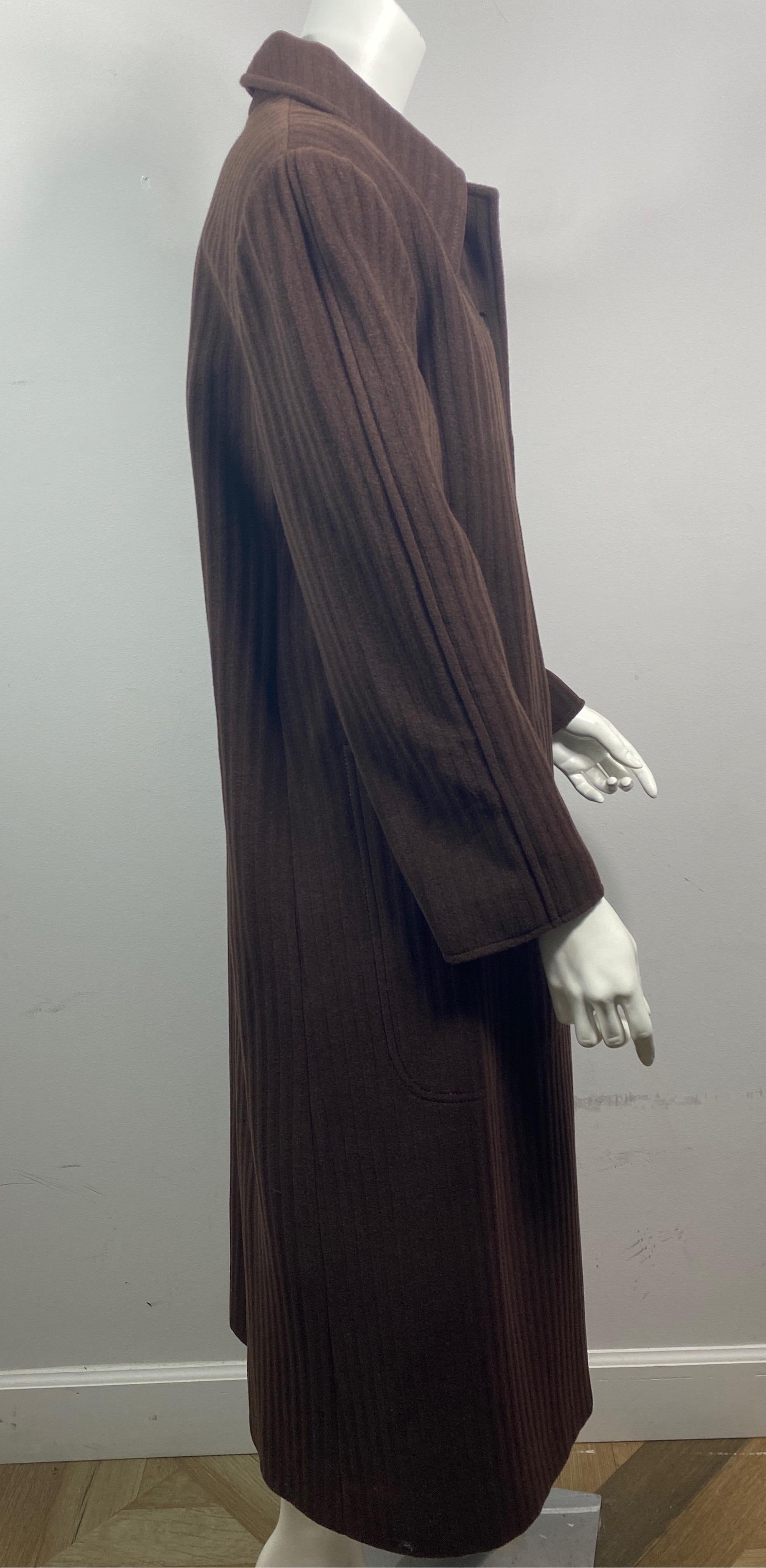 Valentino Boutique 1990's Vintage Brown Wolle langer Mantel - Größe 10 im Angebot 1