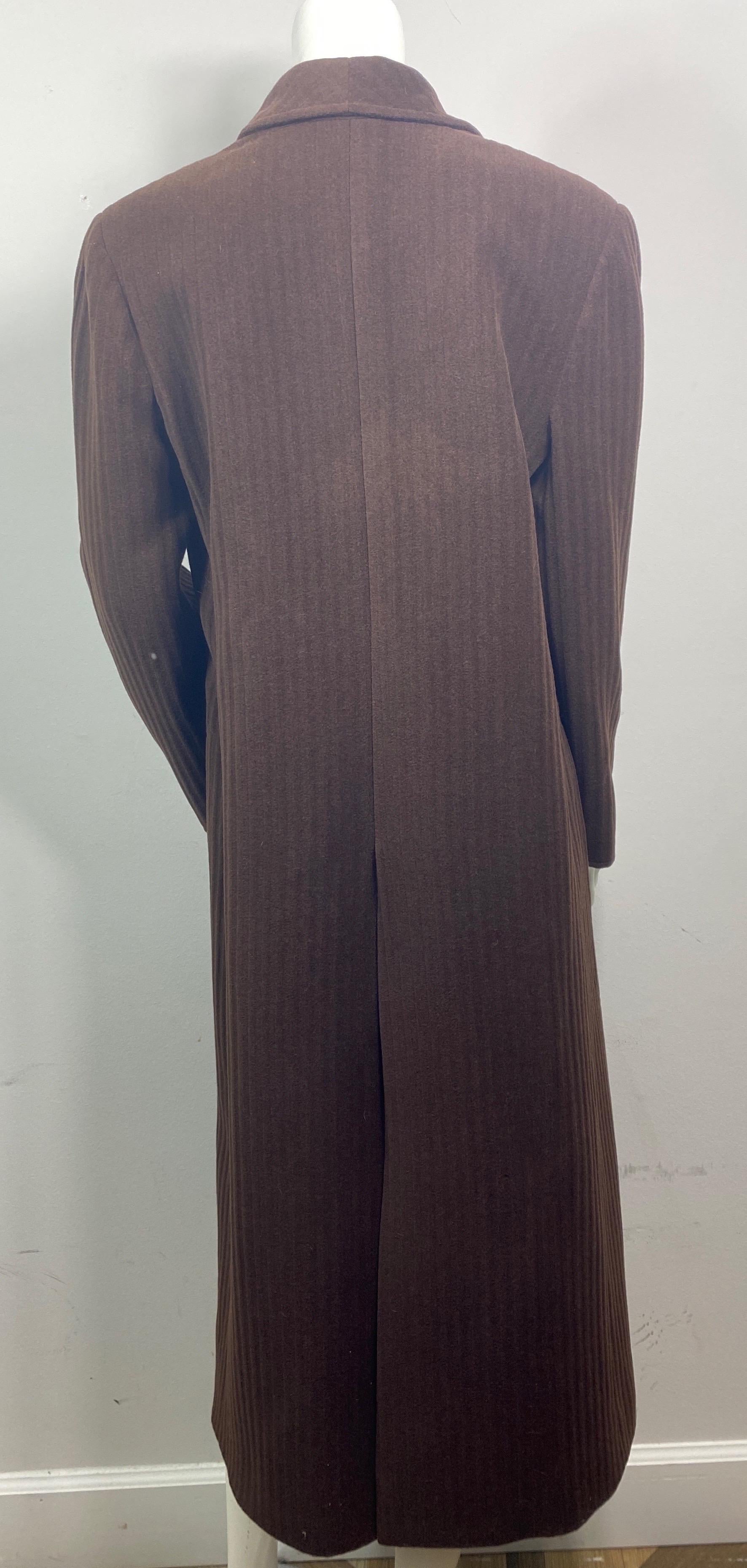 Valentino Boutique 1990's Vintage Brown Wolle langer Mantel - Größe 10 im Angebot 3