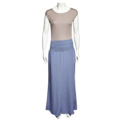 Valentino Boutique Beige Knit & Lilac Silk Paneled Sleeveless Maxi Dress XL