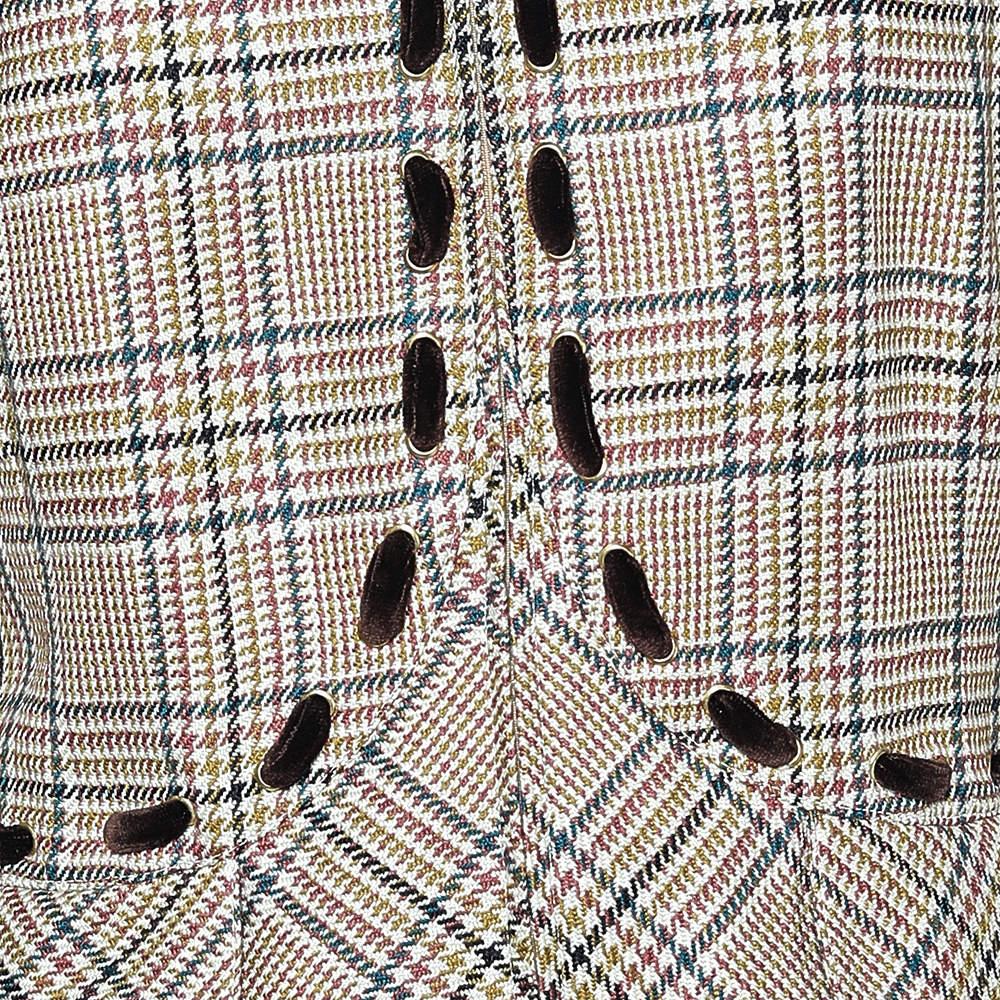 Valentino Boutique Beige Prince Of Wales Check Wool Blazer L In Good Condition For Sale In Dubai, Al Qouz 2