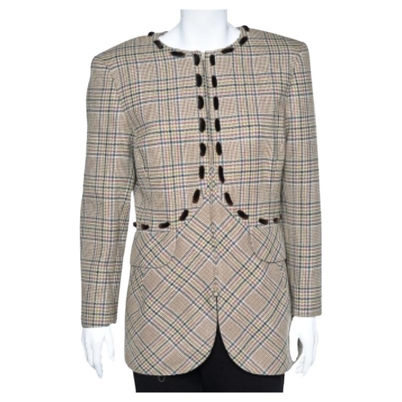 Valentino Boutique Beige Prince Of Wales Karierter Wollblazer L