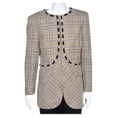 Valentino Boutique Beige Prince Of Wales Check Wool Blazer L