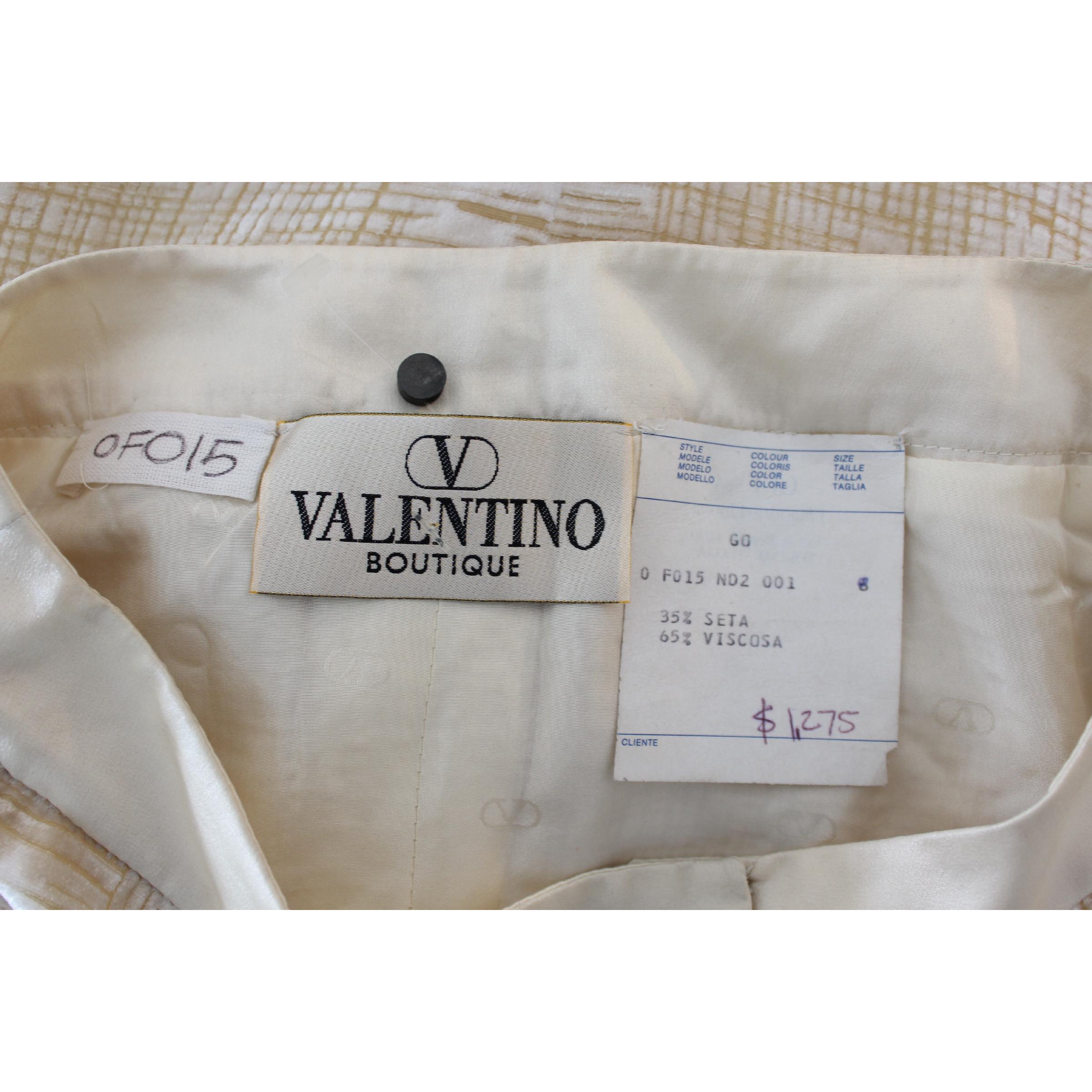 Valentino Boutique Beige Silk Velvet Pencil Skirt 1990s 2