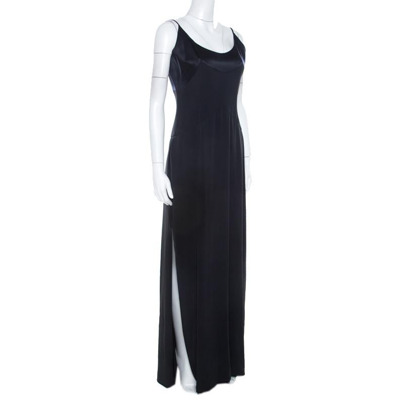 Black Valentino Boutique Bicolor Silk Pleated Chiffon Inlay Sleeveless Evening Gown M