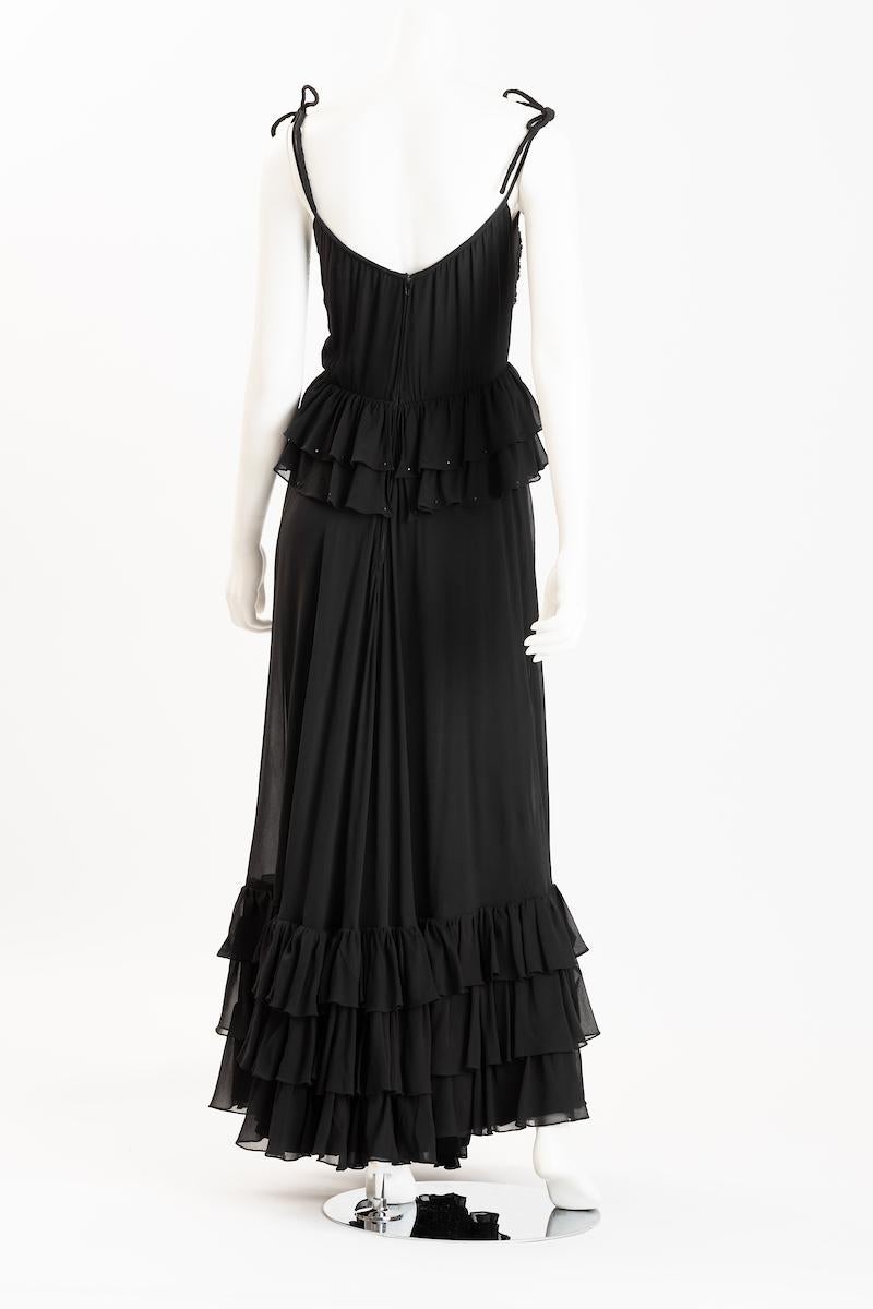 Valentino Boutique Black Beaded Silk Chiffon Evening Gown  Size US 6 For Sale 3