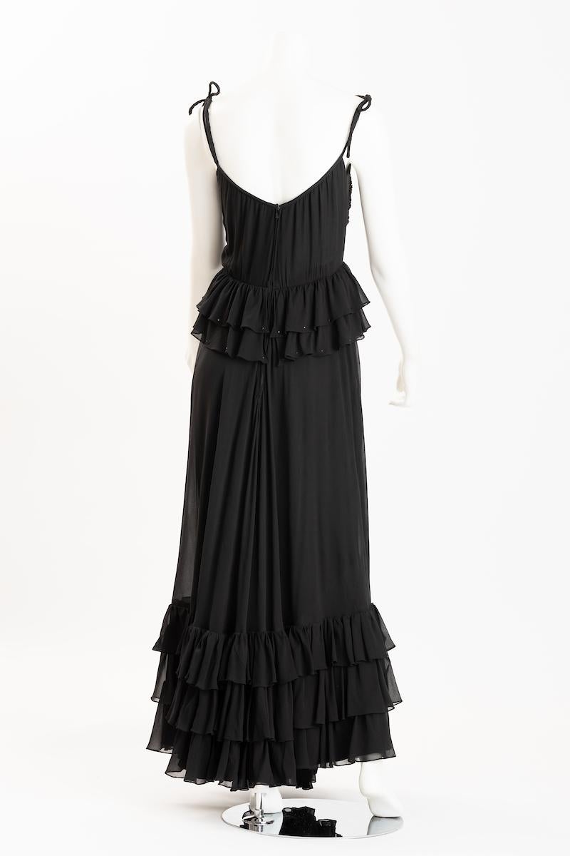 Valentino Boutique - Robe de soirée en mousseline de soie perlée noire en vente 6