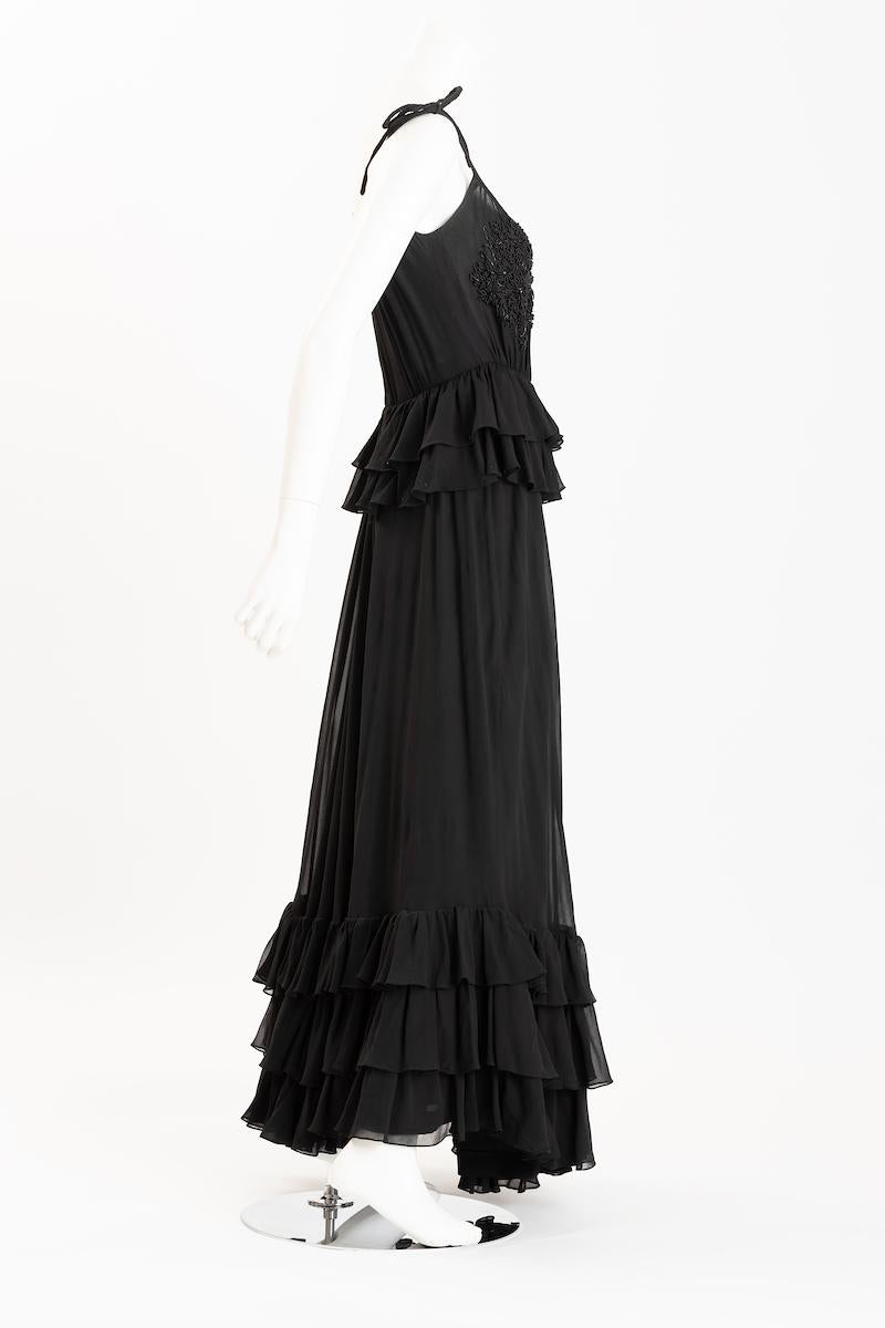 Valentino Boutique - Robe de soirée en mousseline de soie perlée noire en vente 4