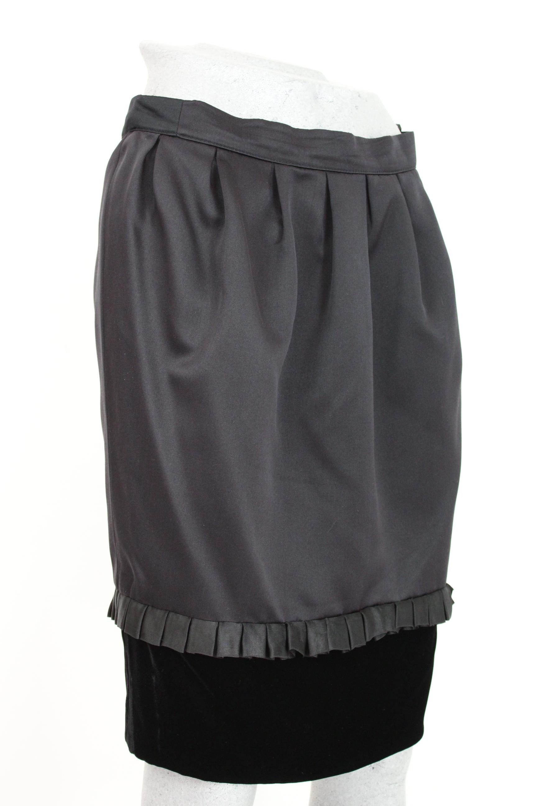 Women's Valentino Boutique Black Satin Velvet Flounces Evening Sheath Skirt  For Sale