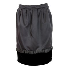 Valentino Boutique Black Satin Velvet Flounces Evening Sheath Skirt