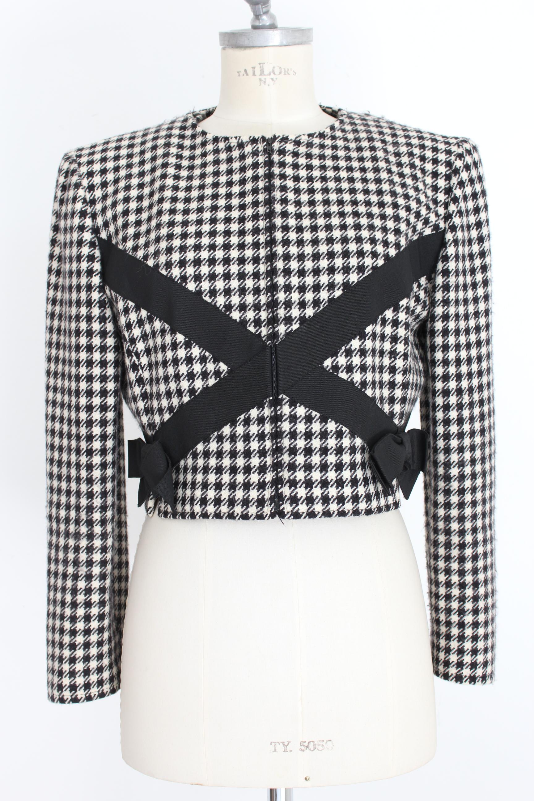 Women's Valentino Boutique Black White Wool Houndstooth Evening Skirt Suit 1980s