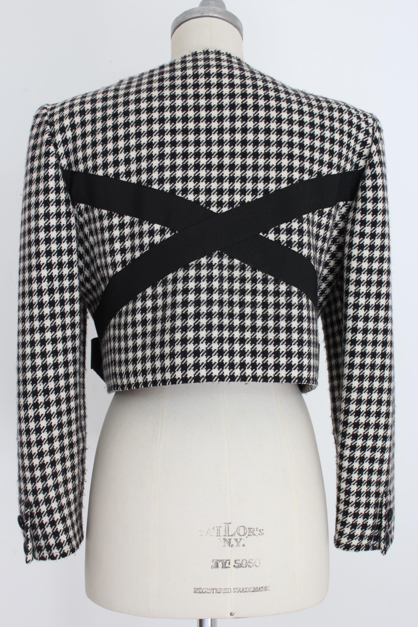 Valentino Boutique Black White Wool Houndstooth Evening Skirt Suit 1980s 1