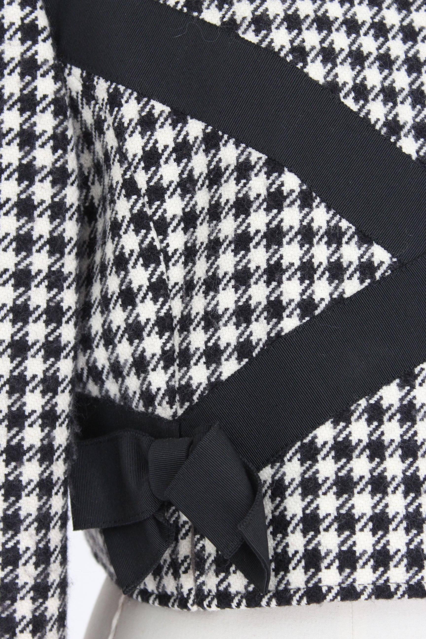 Valentino Boutique Black White Wool Houndstooth Evening Skirt Suit 1980s 2