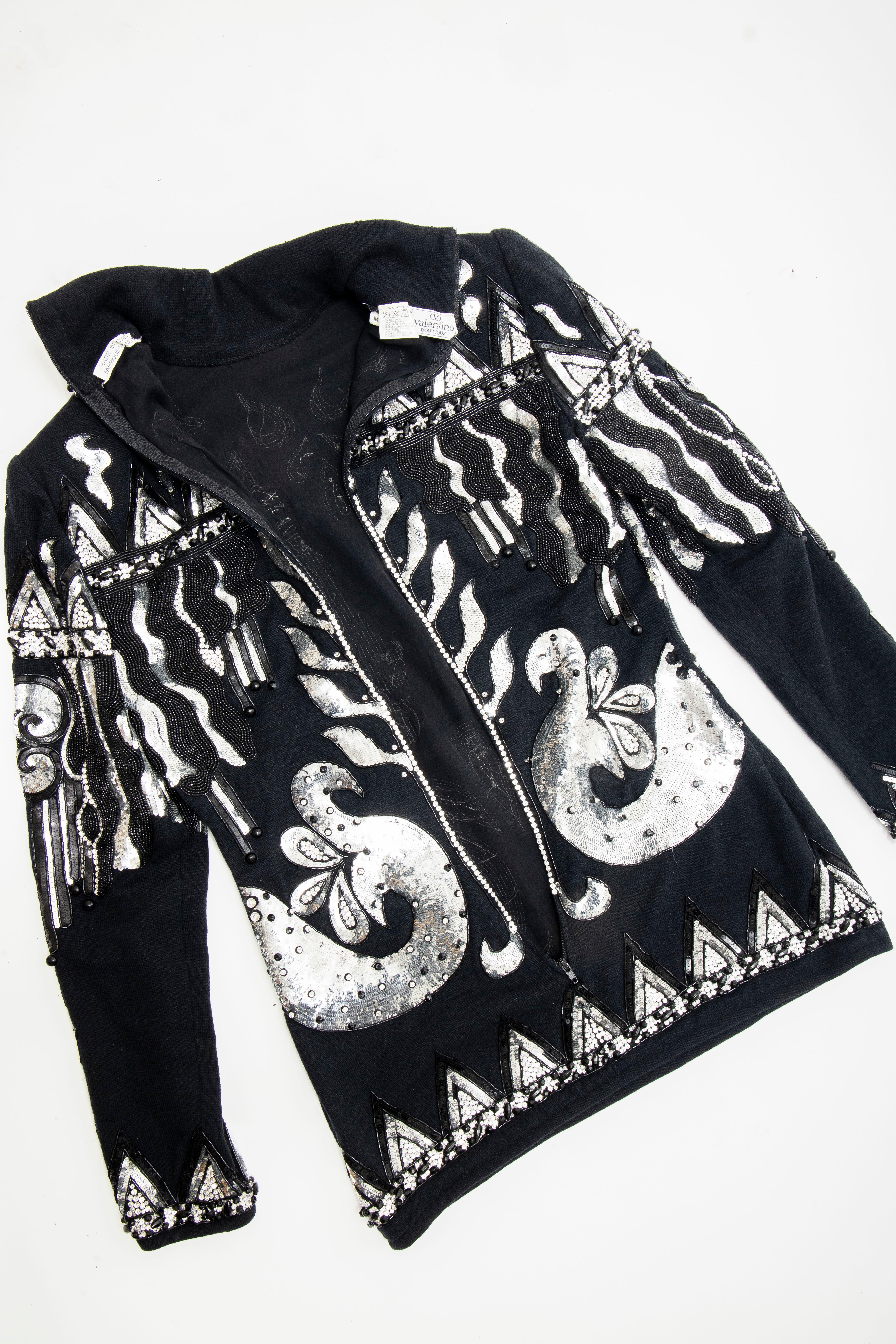 Valentino Boutique Black Wool Embroidered Silver Sequins Sweater, Fall 1989-90 12
