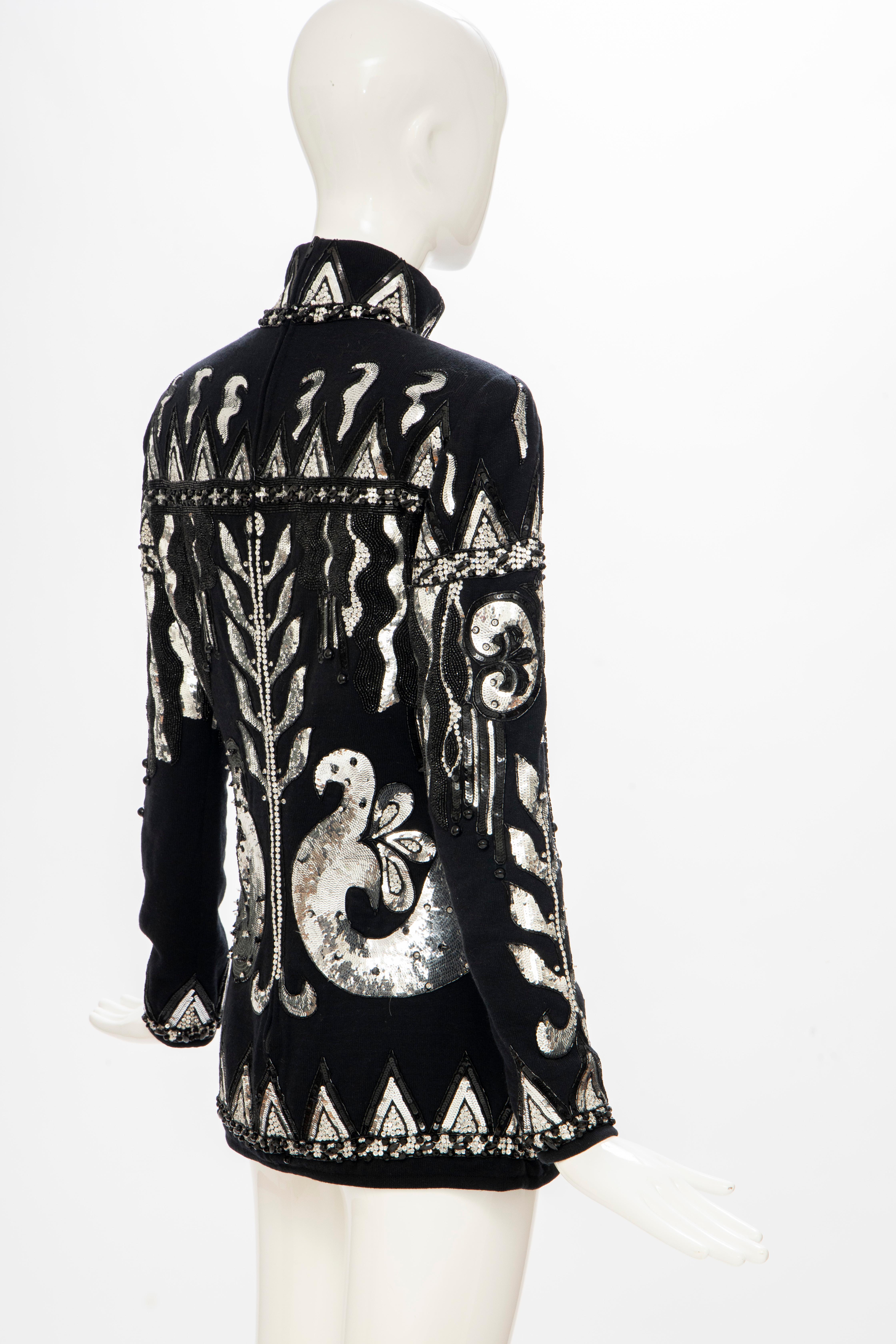 Valentino Boutique Black Wool Embroidered Silver Sequins Sweater, Fall 1989-90 2