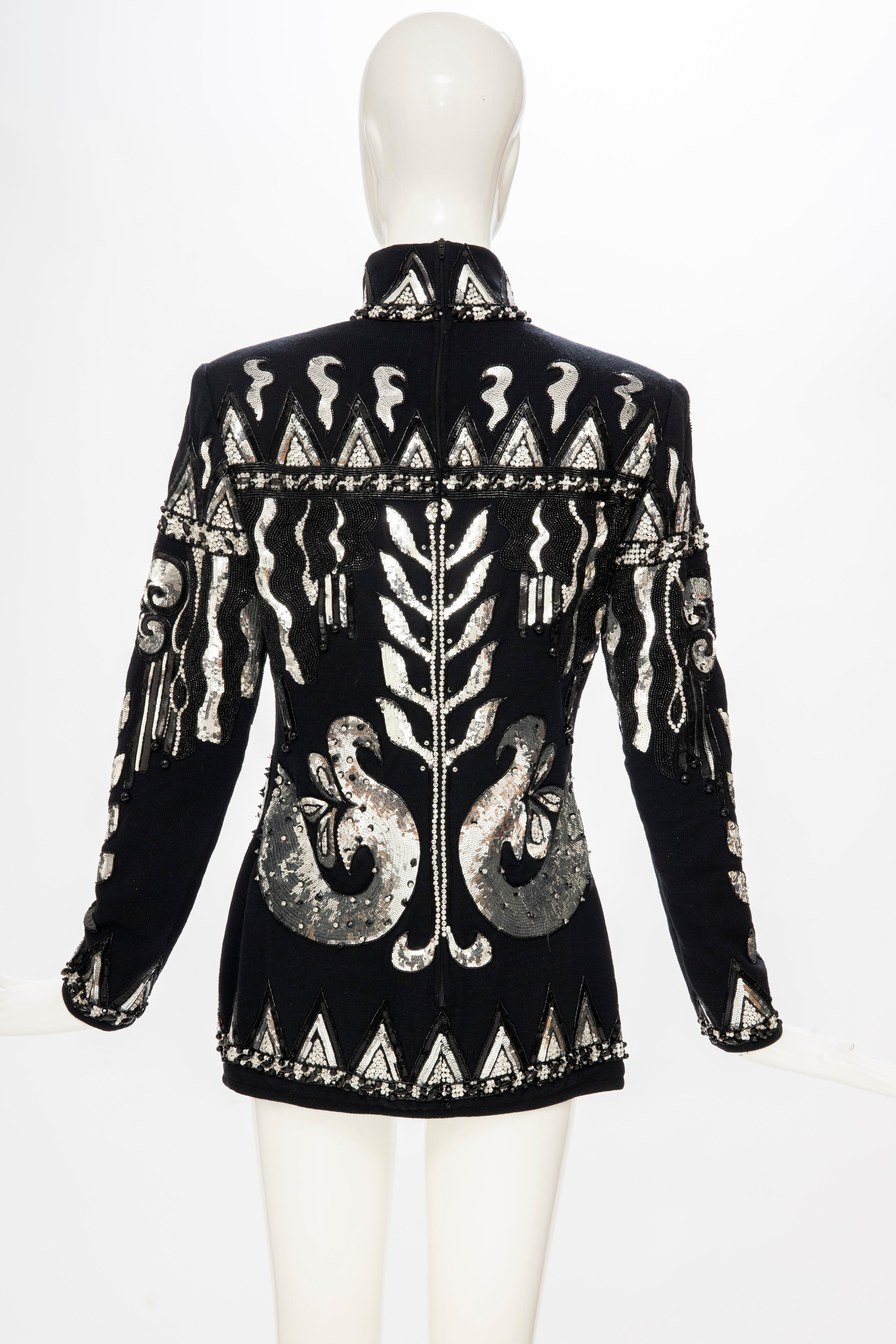Valentino Boutique Black Wool Embroidered Silver Sequins Sweater, Fall 1989-90 3