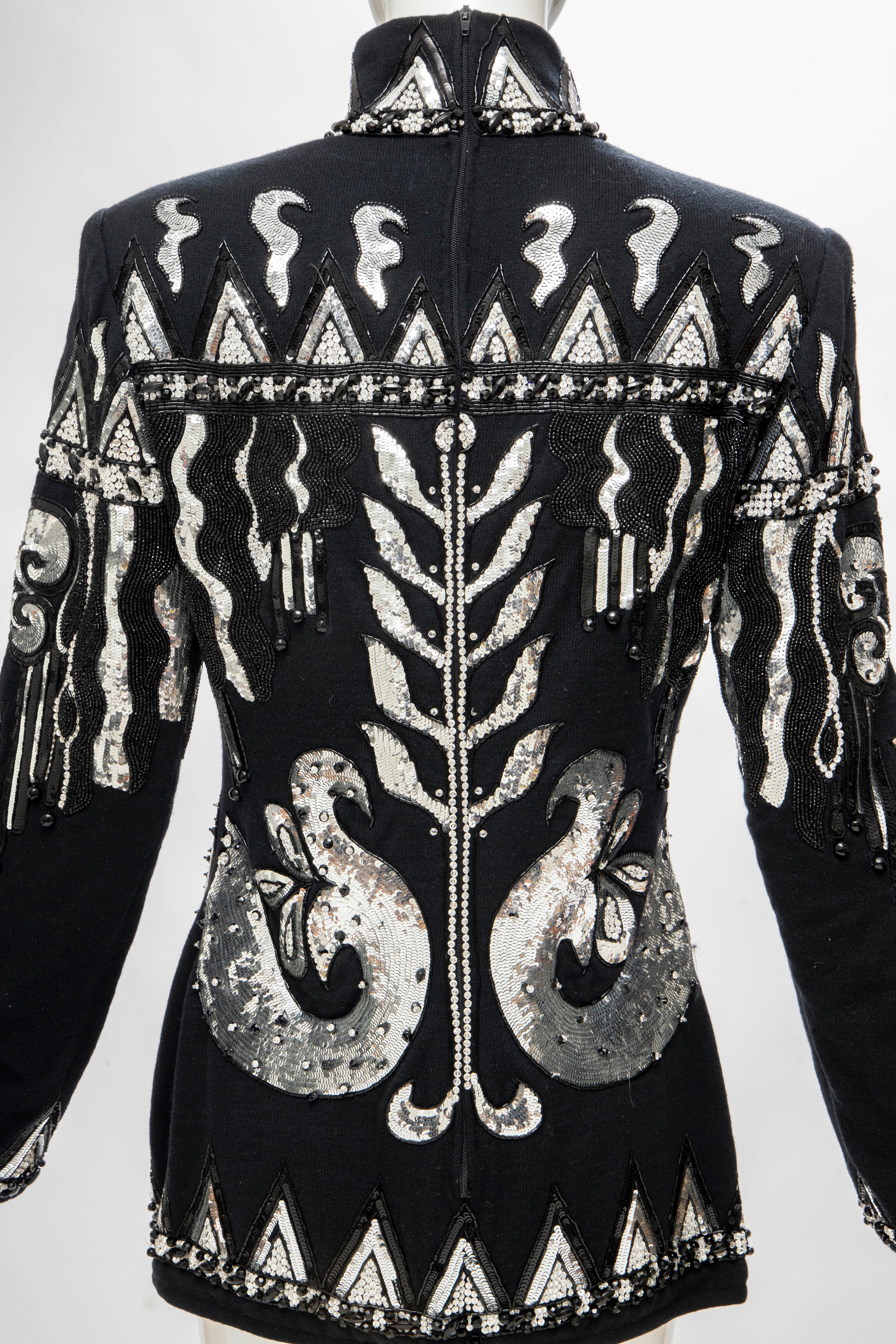 Valentino Boutique Black Wool Embroidered Silver Sequins Sweater, Fall 1989-90 4