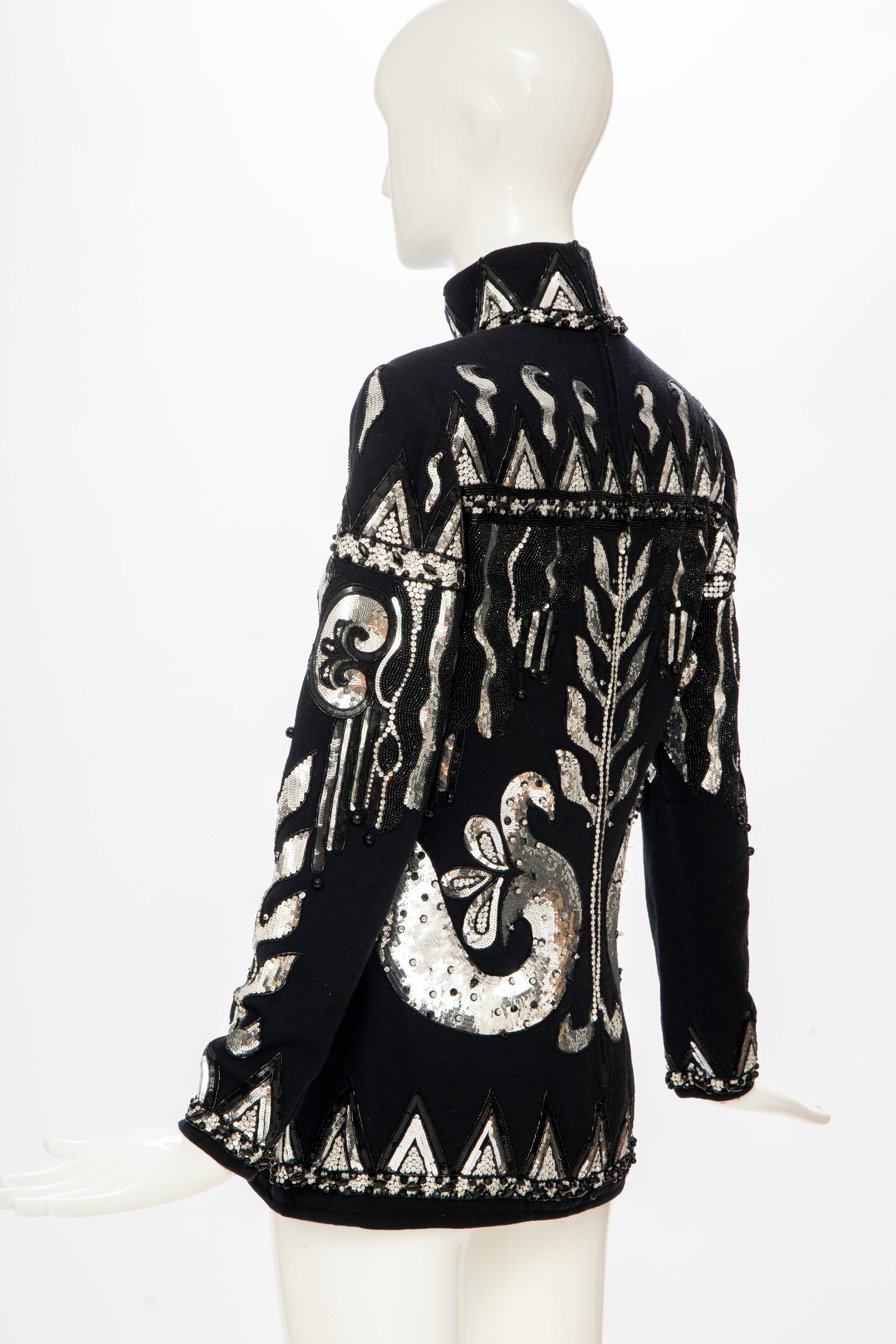 Valentino Boutique Black Wool Embroidered Silver Sequins Sweater, Fall 1989-90 5