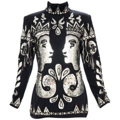 Valentino Boutique Black Wool Embroidered Silver Sequins Sweater, Fall 1989-90