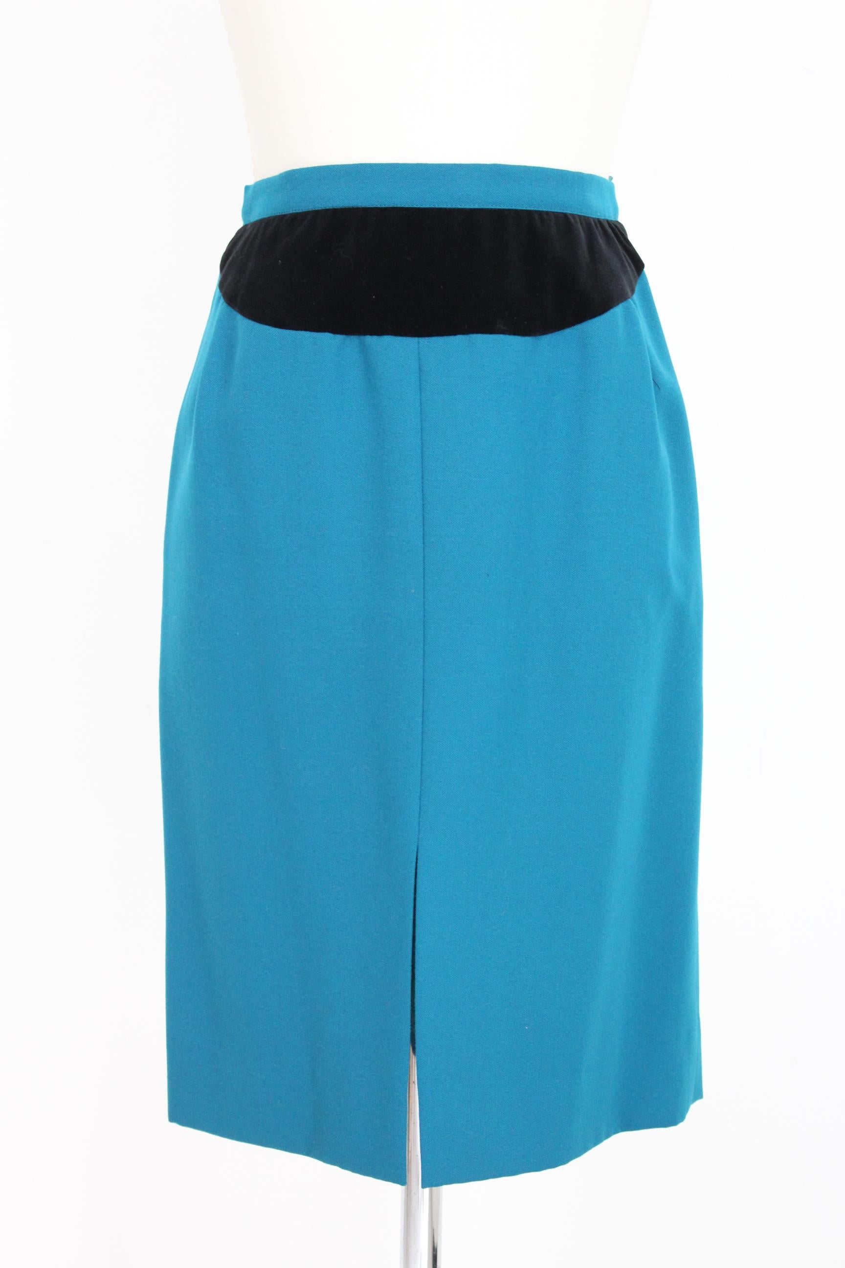 Valentino Boutique Blue Black Wool Velvet Swarosky Evening Skirt Suit 2