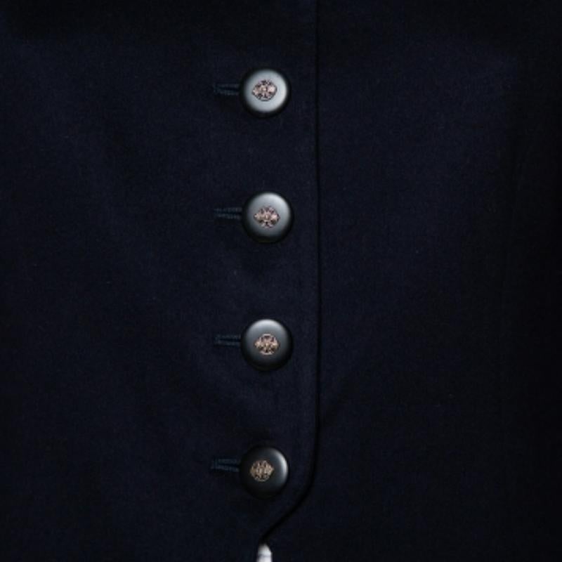 Valentino Boutique Blue Cashmere Button Front Collarless Vintage Jacket L In Good Condition For Sale In Dubai, Al Qouz 2