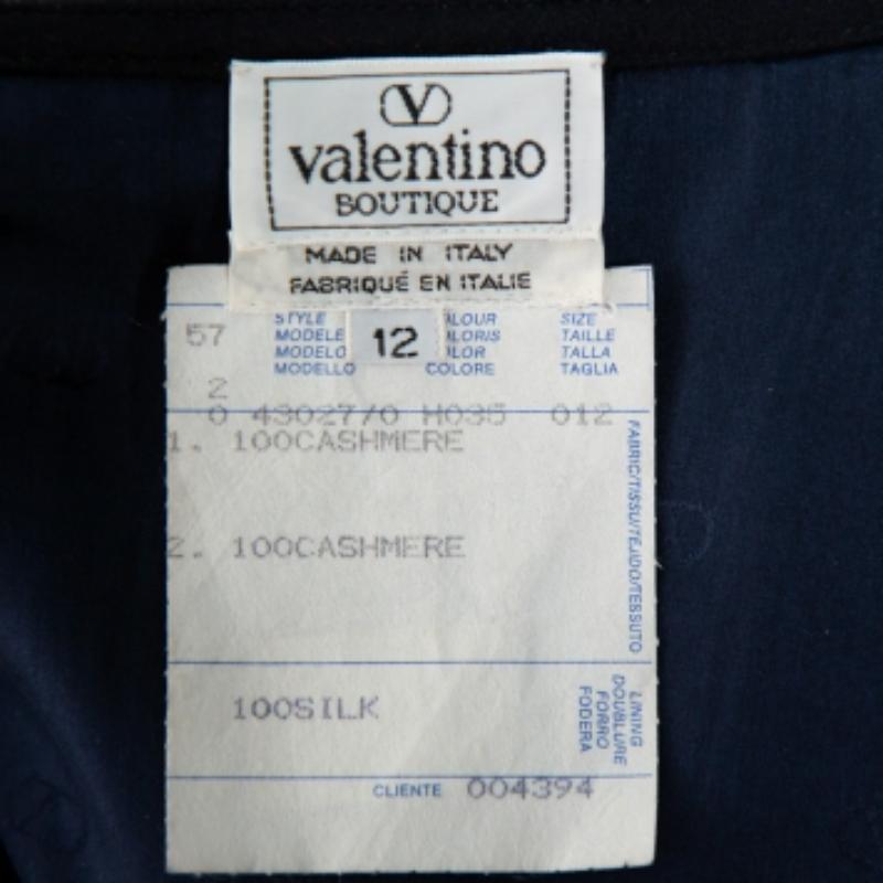 Women's Valentino Boutique Blue Cashmere Button Front Collarless Vintage Jacket L For Sale