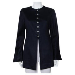 Valentino Boutique Blue Cashmere Button Front Collarless Vintage Jacket L