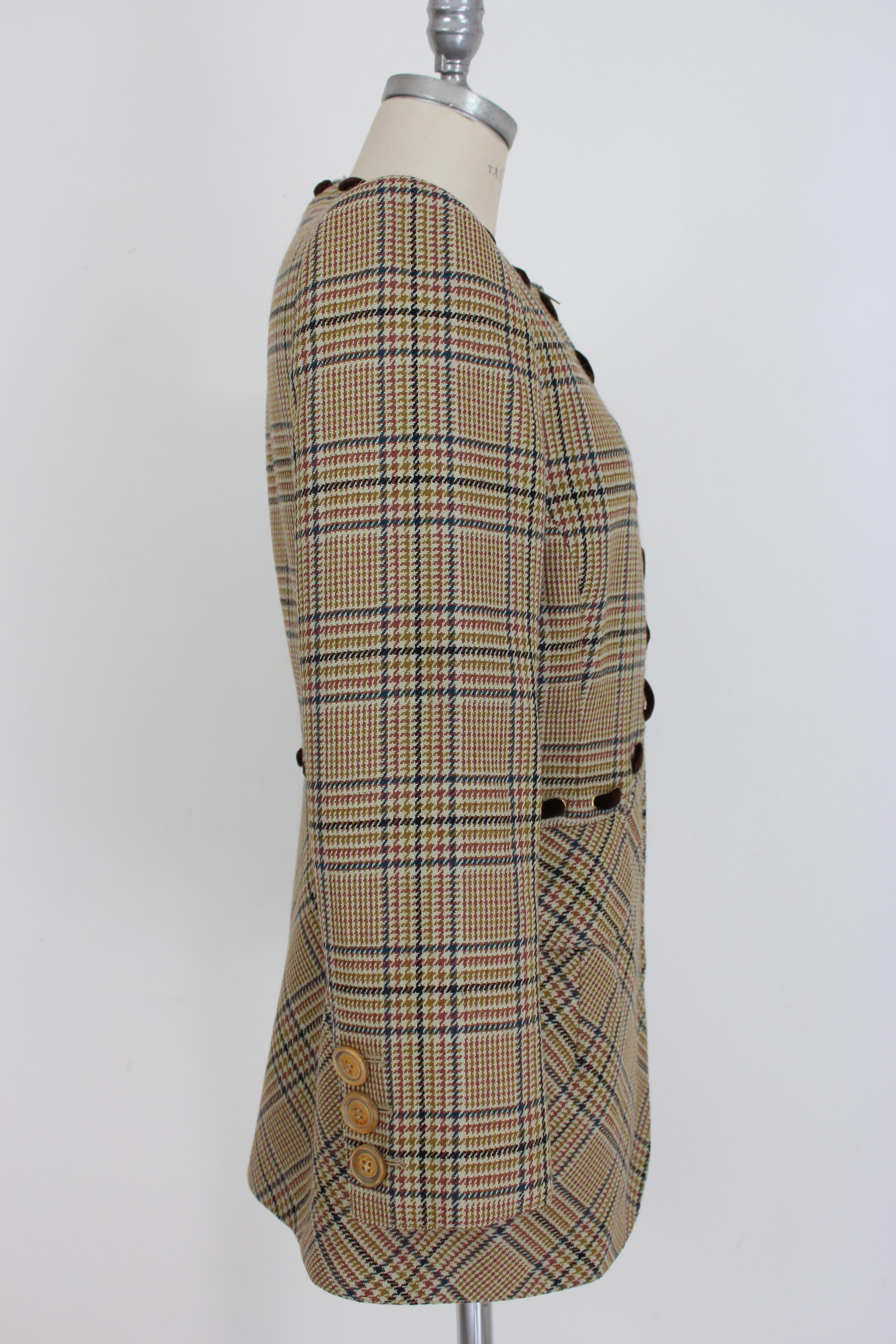 Valentino Boutique Brown Beige Wool Houndstooth Jacket 1980s In Excellent Condition In Brindisi, Bt