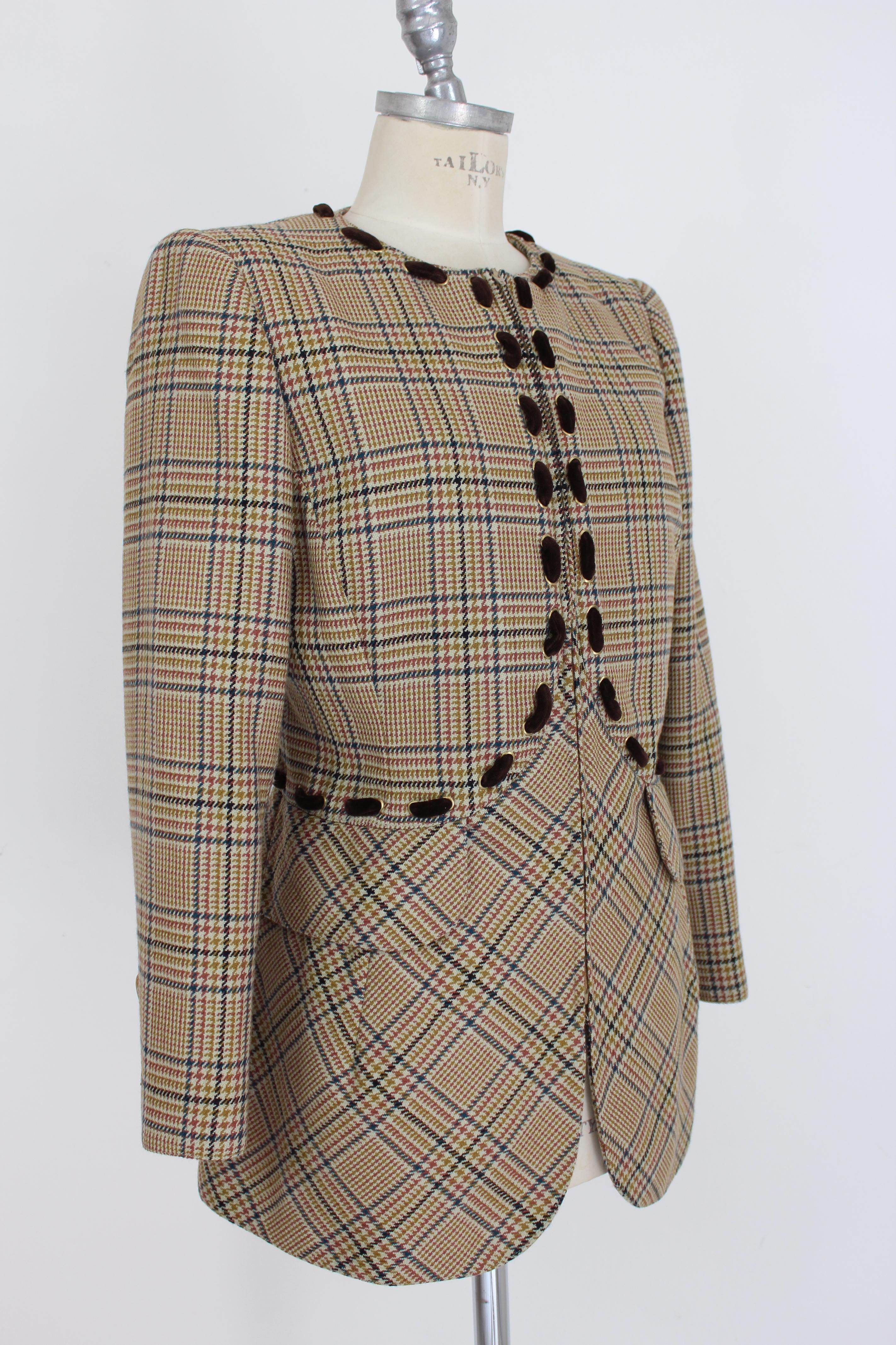 Women's Valentino Boutique Brown Beige Wool Houndstooth Jacket 1980s