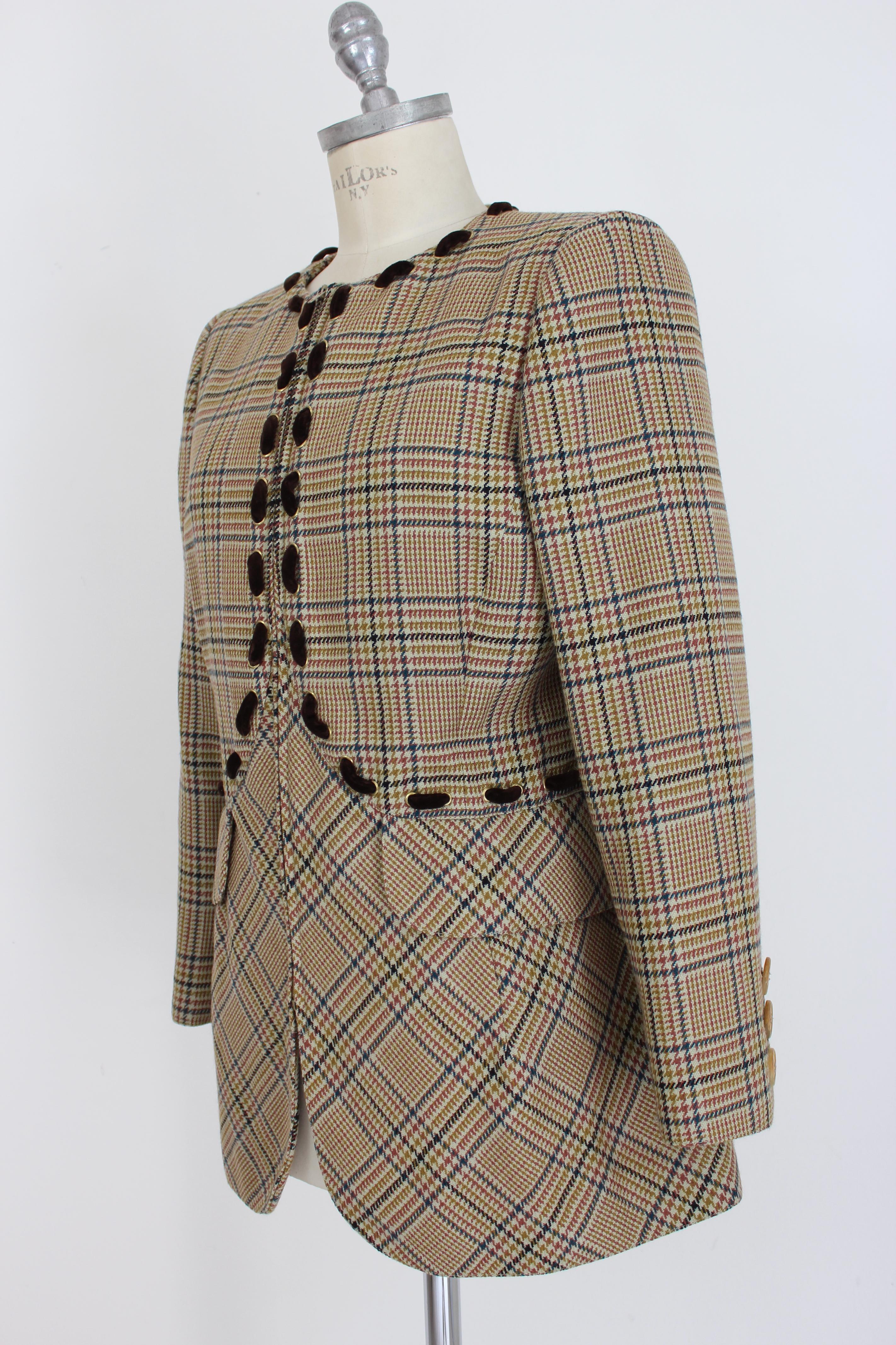 Valentino Boutique Brown Beige Wool Houndstooth Jacket 1980s 1