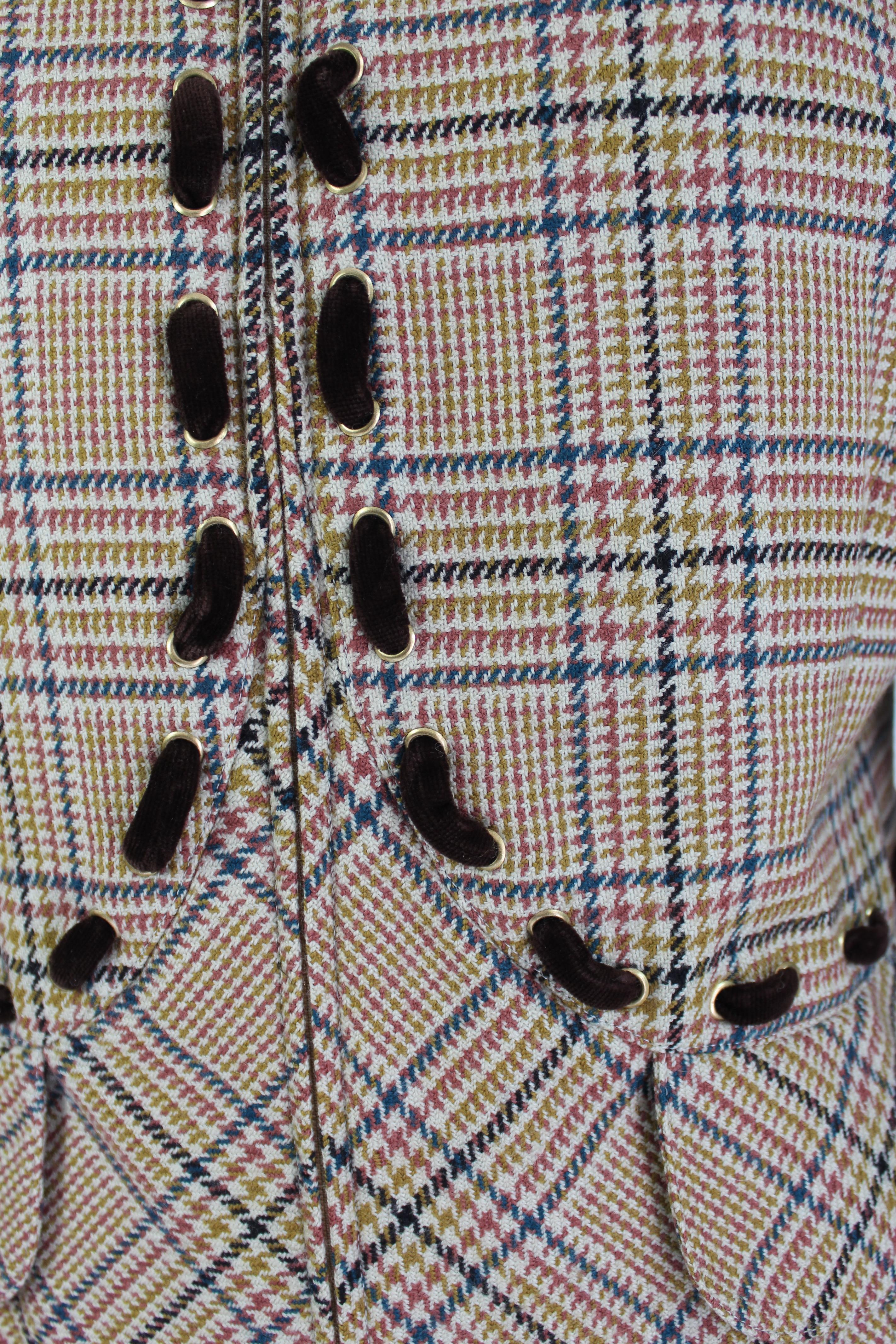 Valentino Boutique Brown Beige Wool Houndstooth Jacket 1980s 2