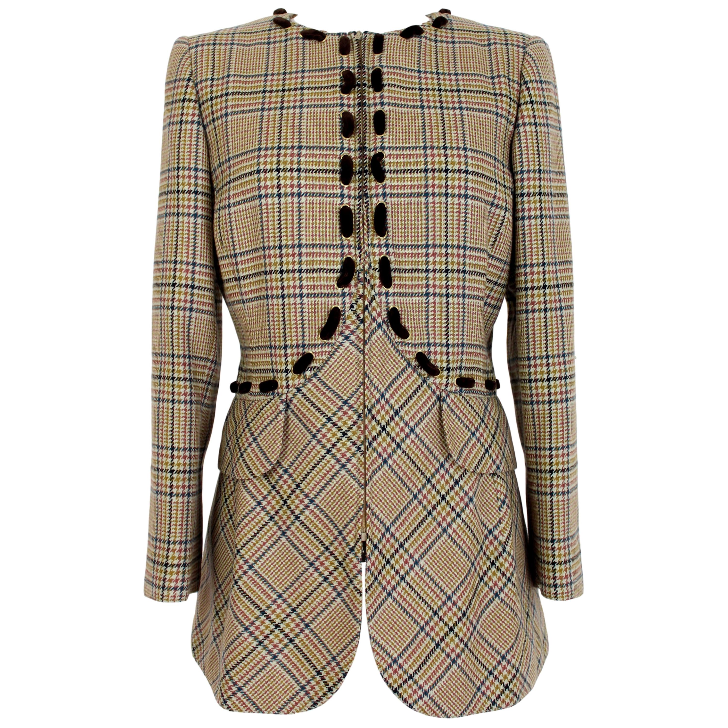 Valentino Boutique Brown Beige Wool Houndstooth Jacket 1980s