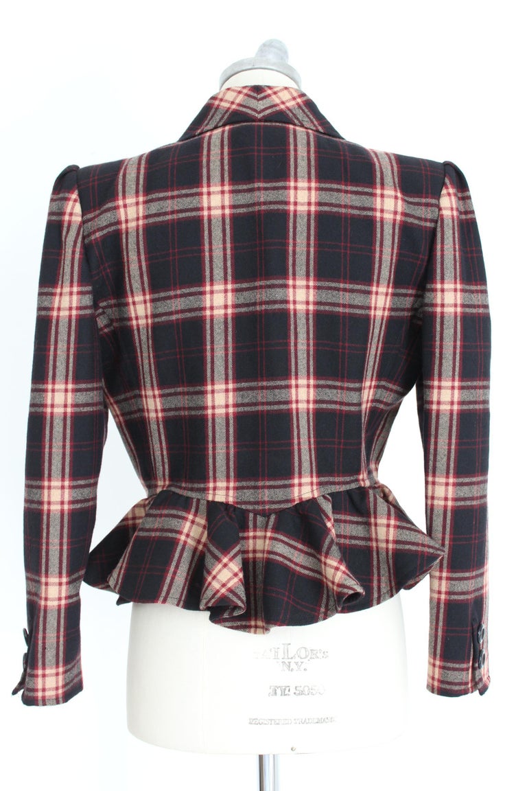 Valentino Boutique Brown Tartan Wool Check Short Cropped Jacket 1980s ...