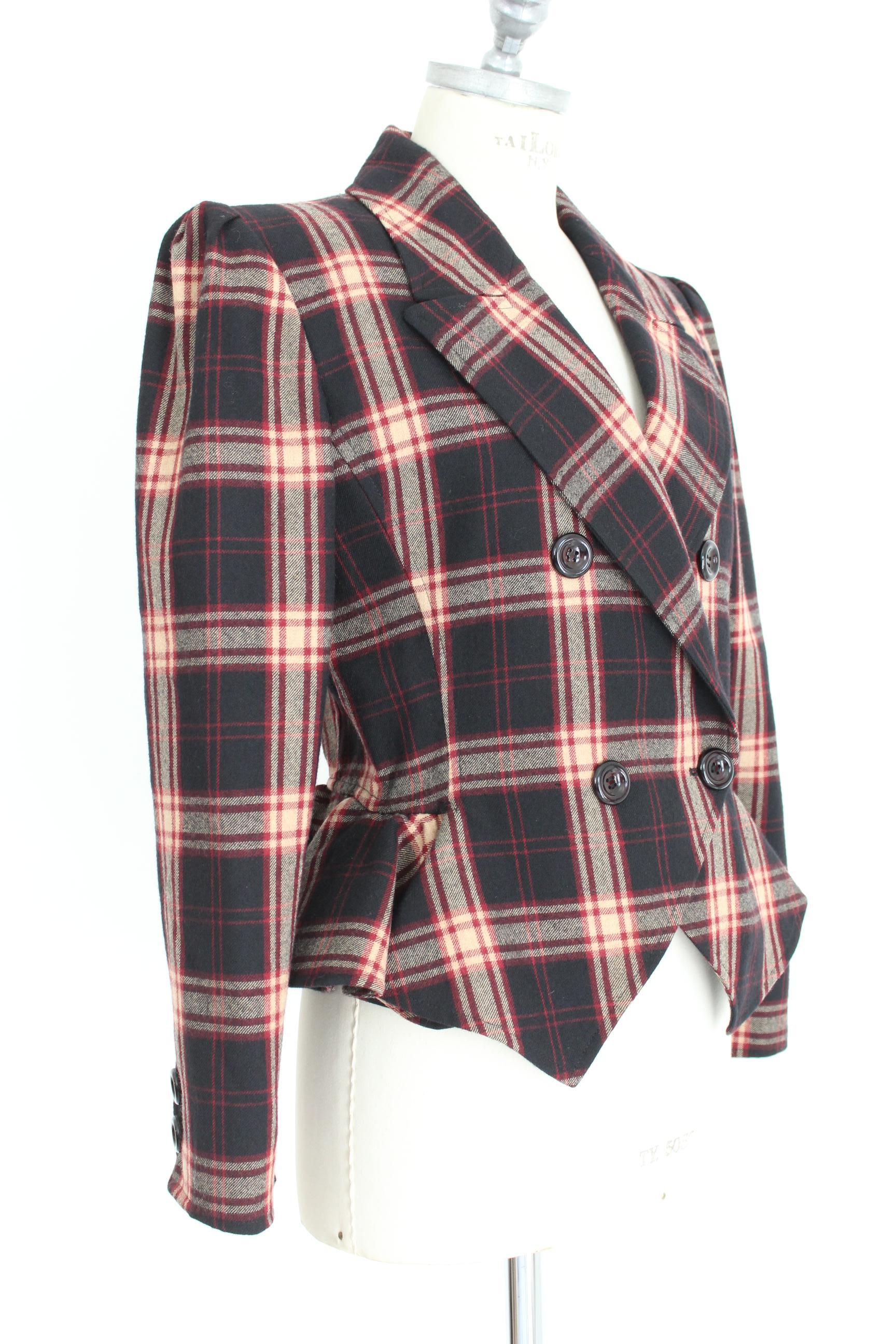 Valentino Boutique Brown Tartan Wool Check Short Cropped Jacket 1980s In Excellent Condition In Brindisi, Bt