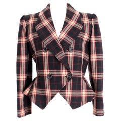 Vintage Valentino Boutique Brown Tartan Wool Check Short Cropped Jacket 1980s