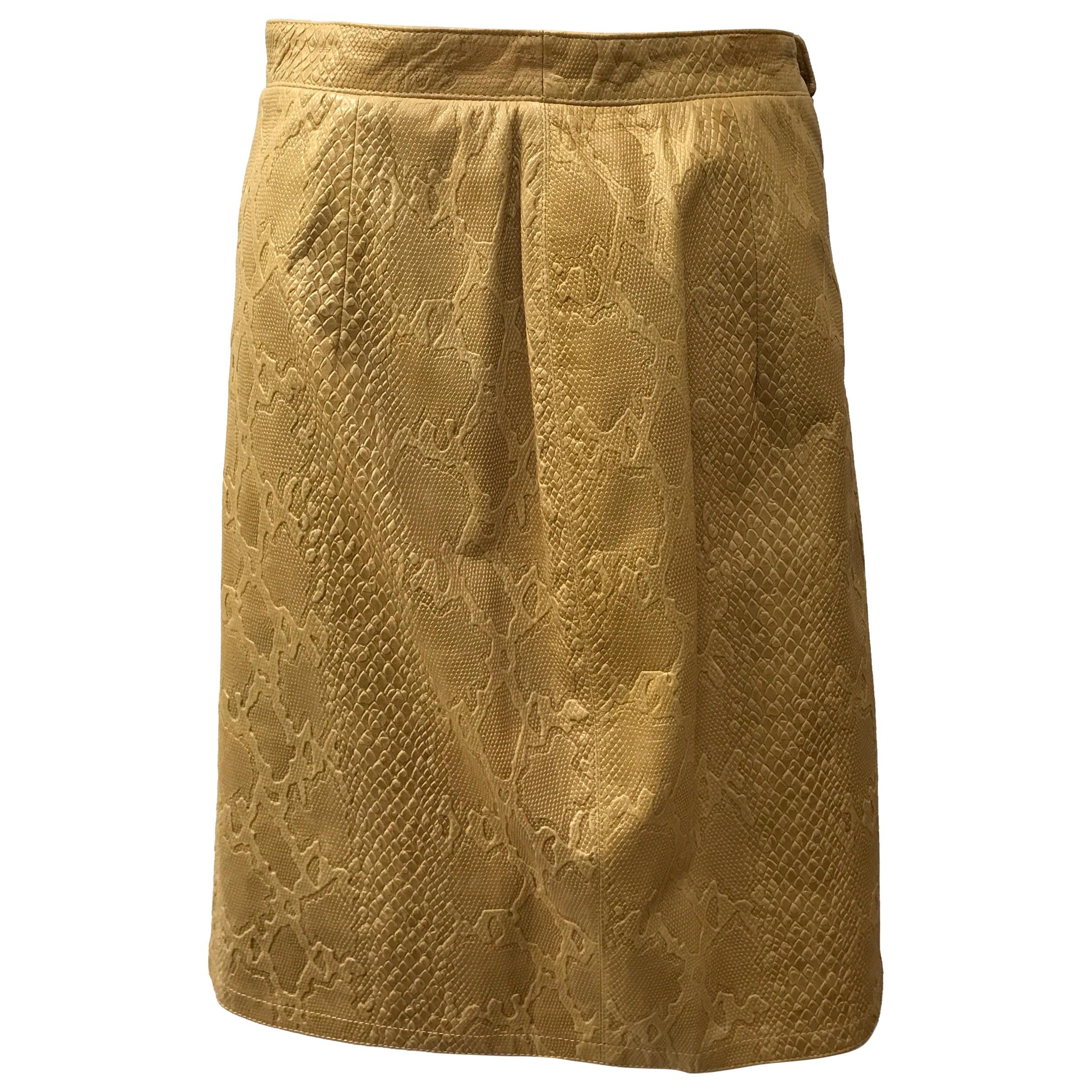 Valentino Boutique Camel Embossed leather skirt-4 For Sale
