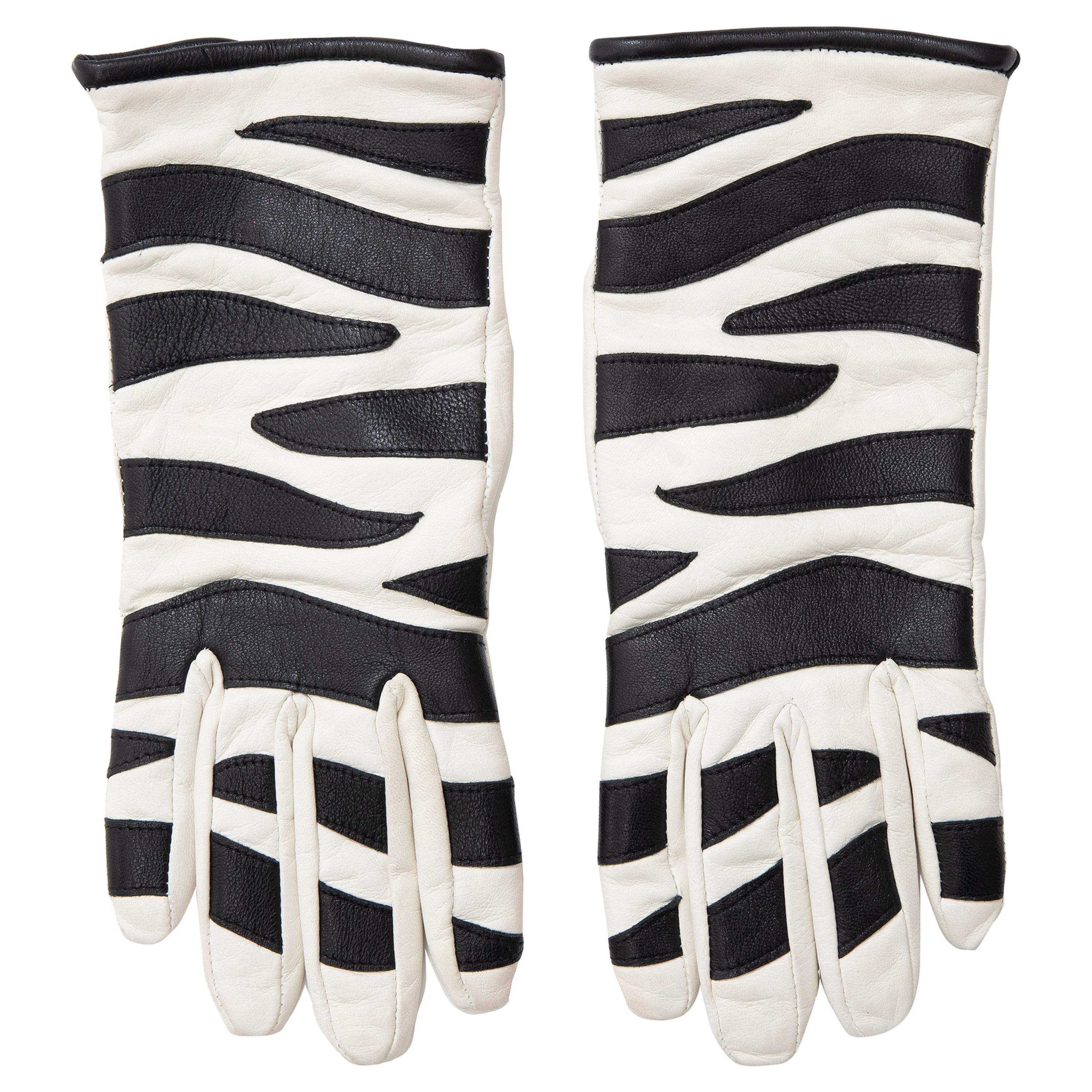 Valentino Boutique Chamois Zebra-Motif Cashmere Lined Gloves, Spring, 1988 For Sale