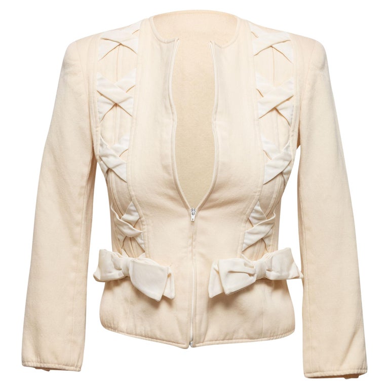 Veste VALENTINO En Laine Et Dentelle - Taille 12, Ivoire/brown - Occasion Excellent état