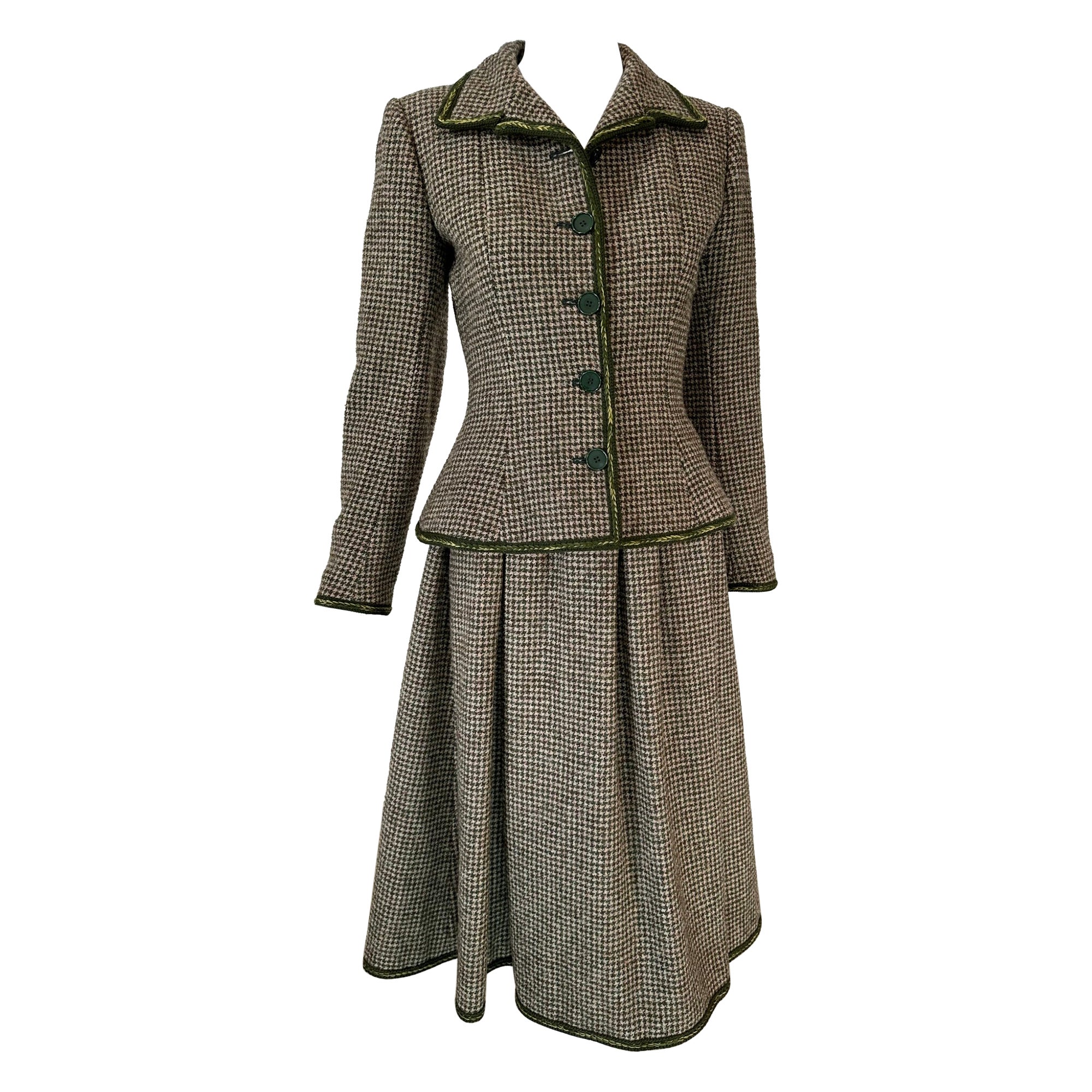 Valentino Boutique inizio anni '60 Gonna abito in tweed di lana verde e crema