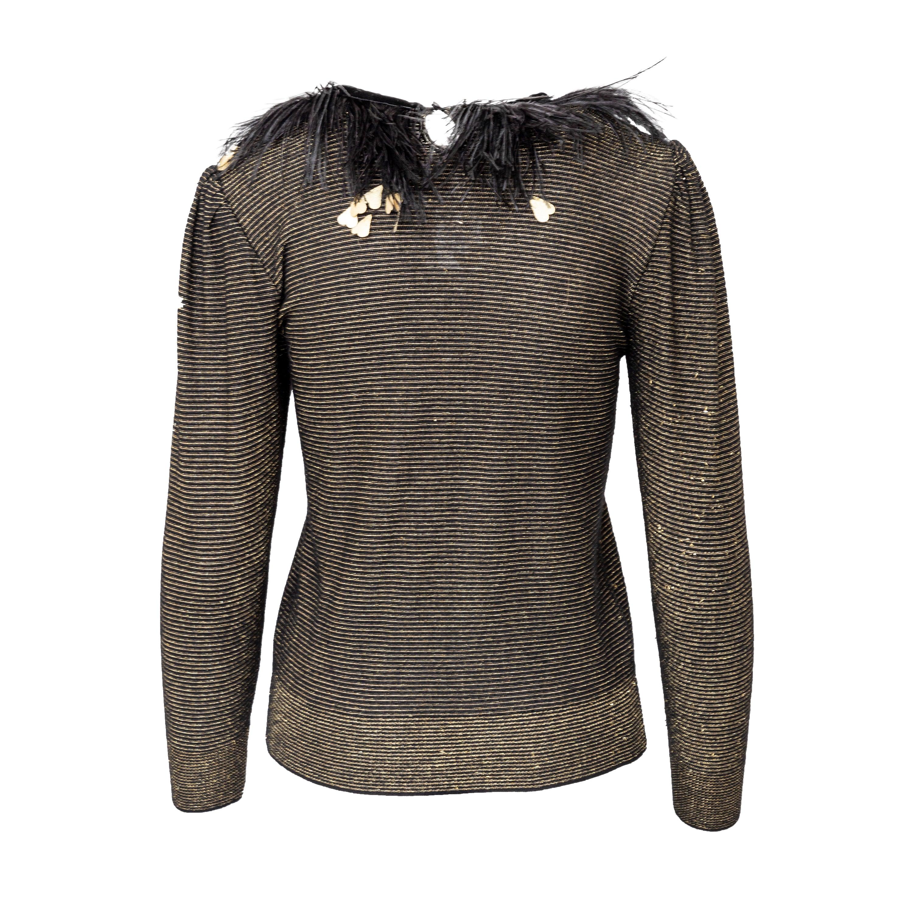 Black Valentino Boutique Feather Trim Top - '80s For Sale