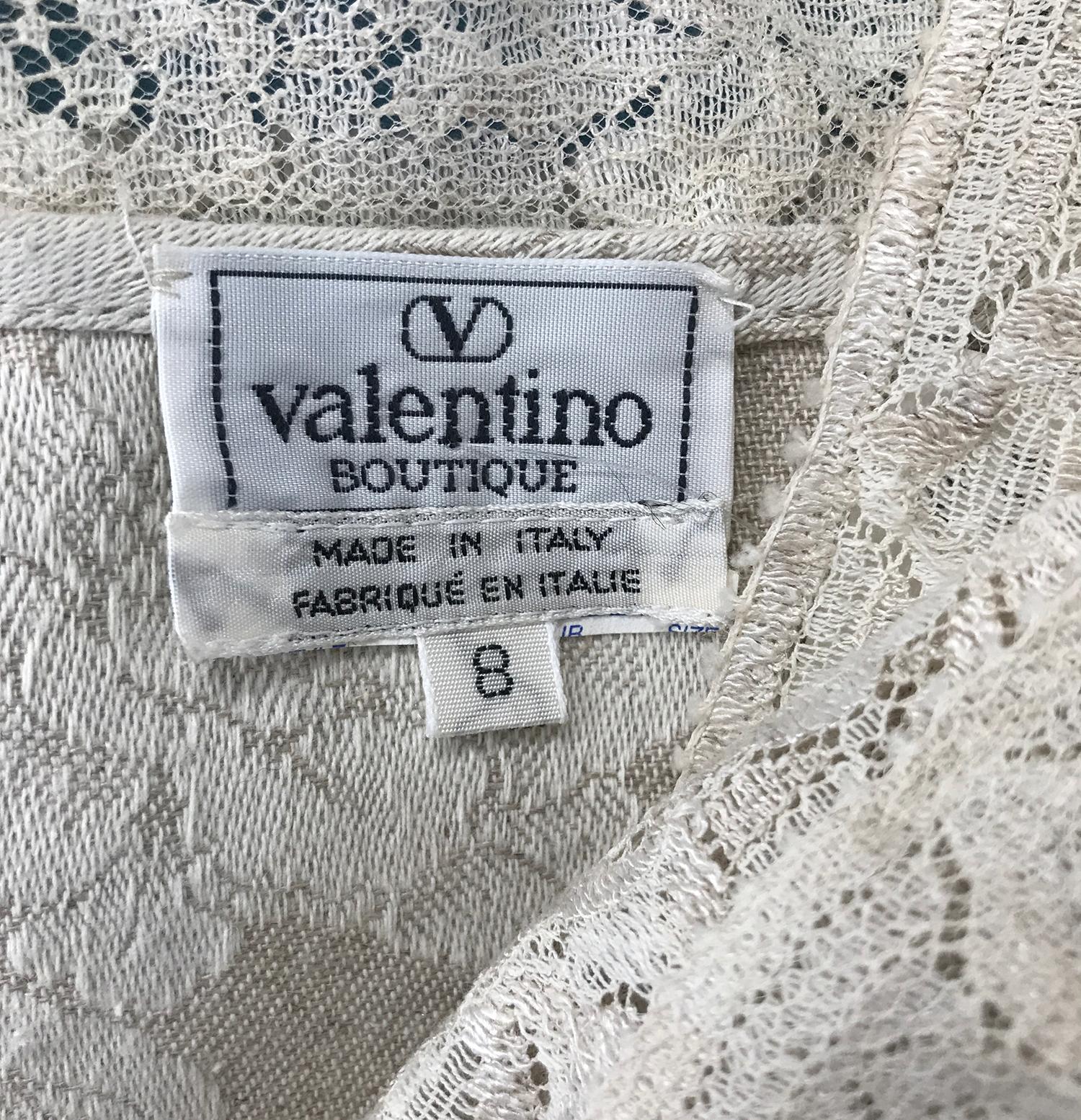 Valentino Boutique Ivory Floral Damask Linen & Lace Camisole Top & Skirt 1980s 6
