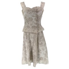 Valentino Boutique Ivory Floral Damask Linen & Lace Camisole Top & Skirt 1980s