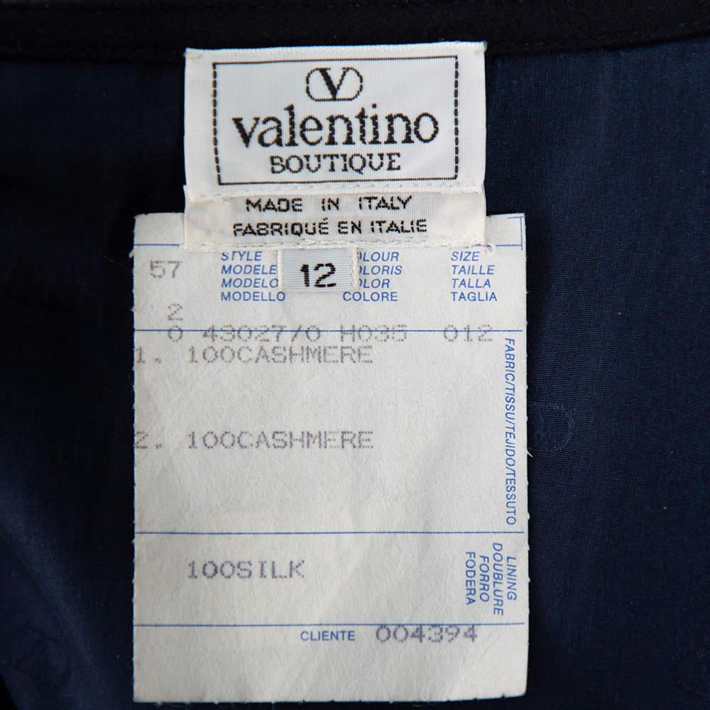 Valentino Boutique Midnight Blue Cashmere Button Front Collarless Vintage Jacket For Sale 1