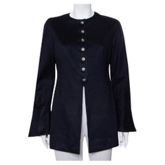 Valentino Boutique Mitternachtsblaue kragenlose Vintage-Jacke aus Kaschmir mit Knopfleiste vorne