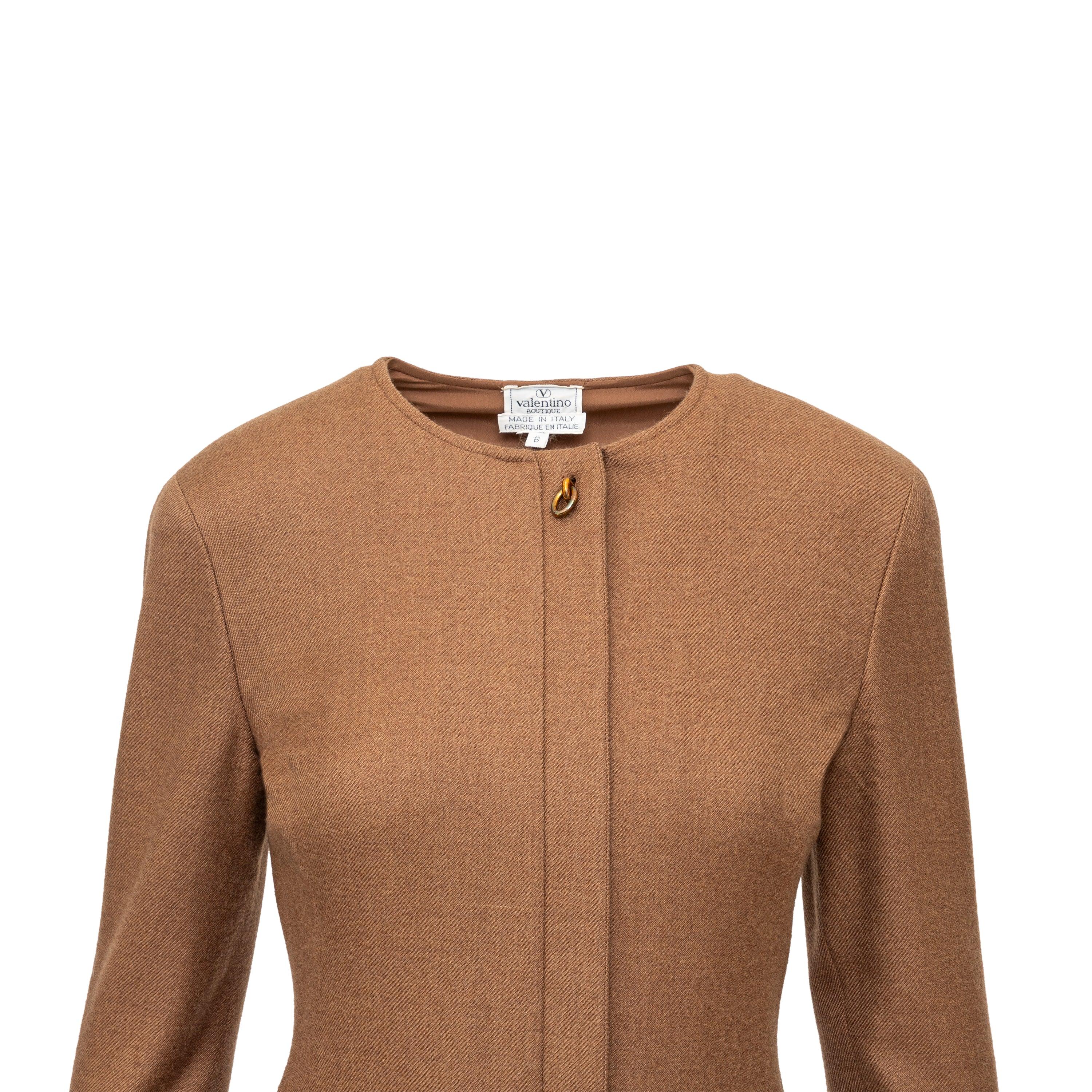 Valentino Boutique plissiertes Kleid aus Wolle - 90er Jahre (Braun) im Angebot