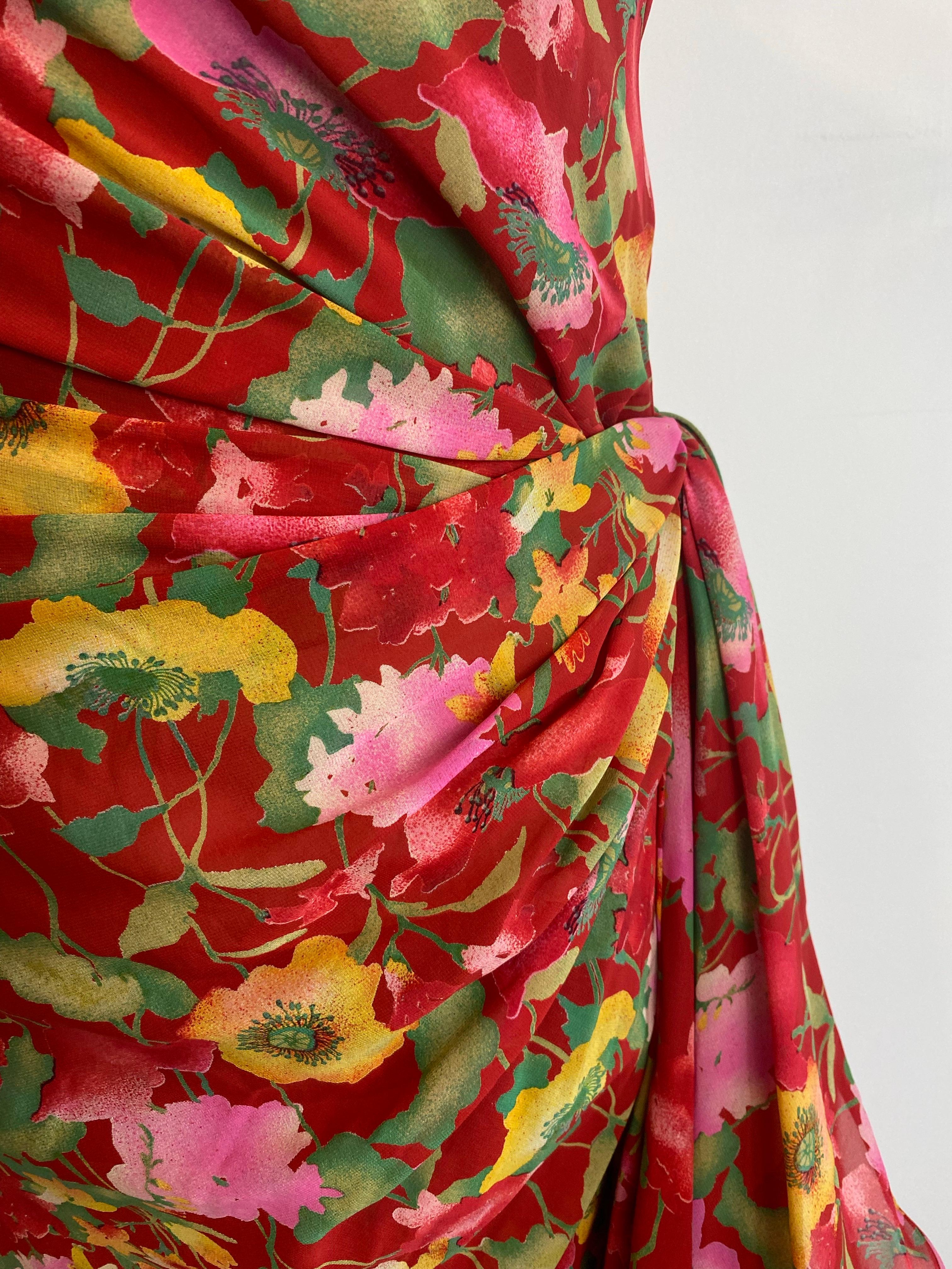 Brown Valentino Boutique red dress with floral details. For Sale