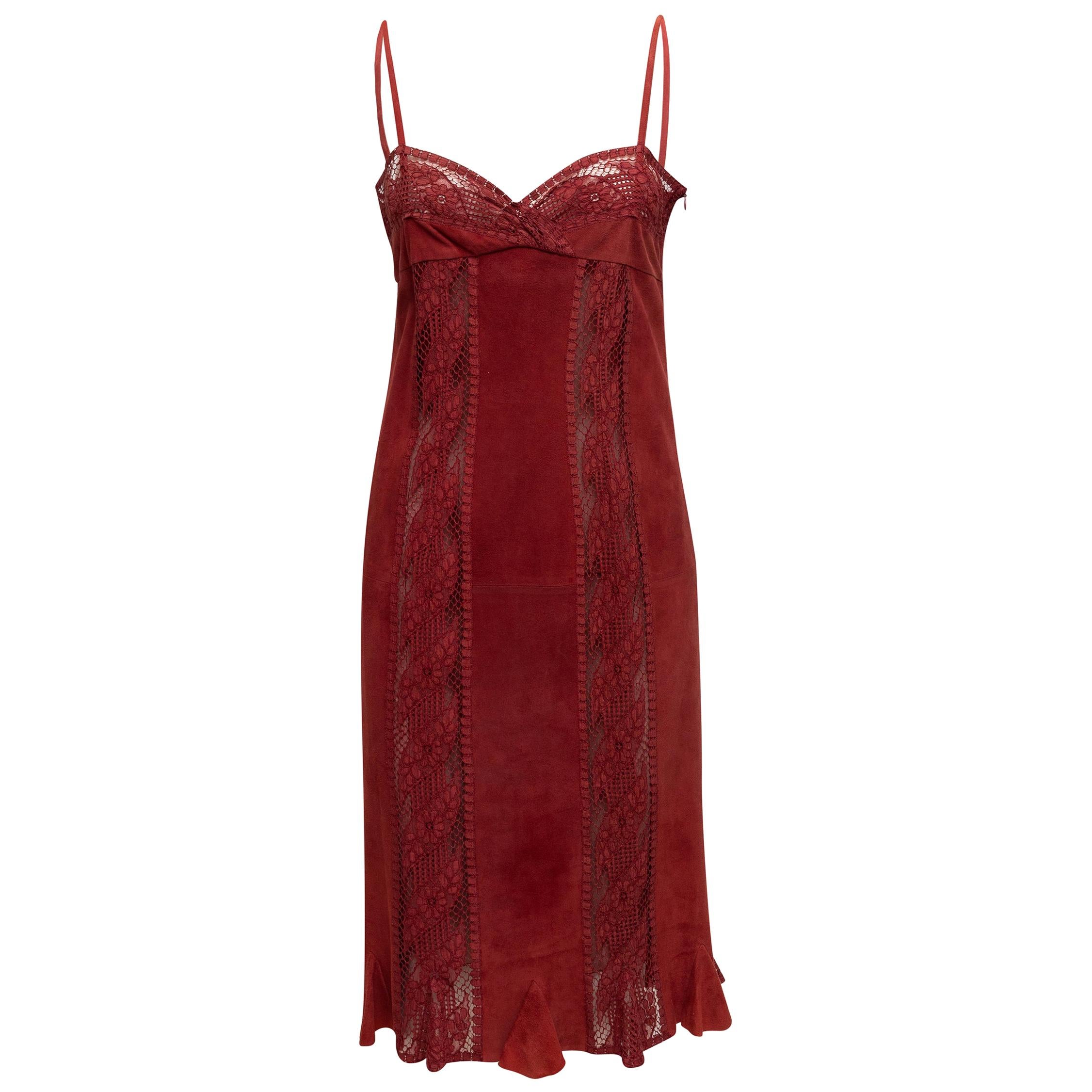 Valentino Boutique Red Suede & Lace Sleeveless Dress