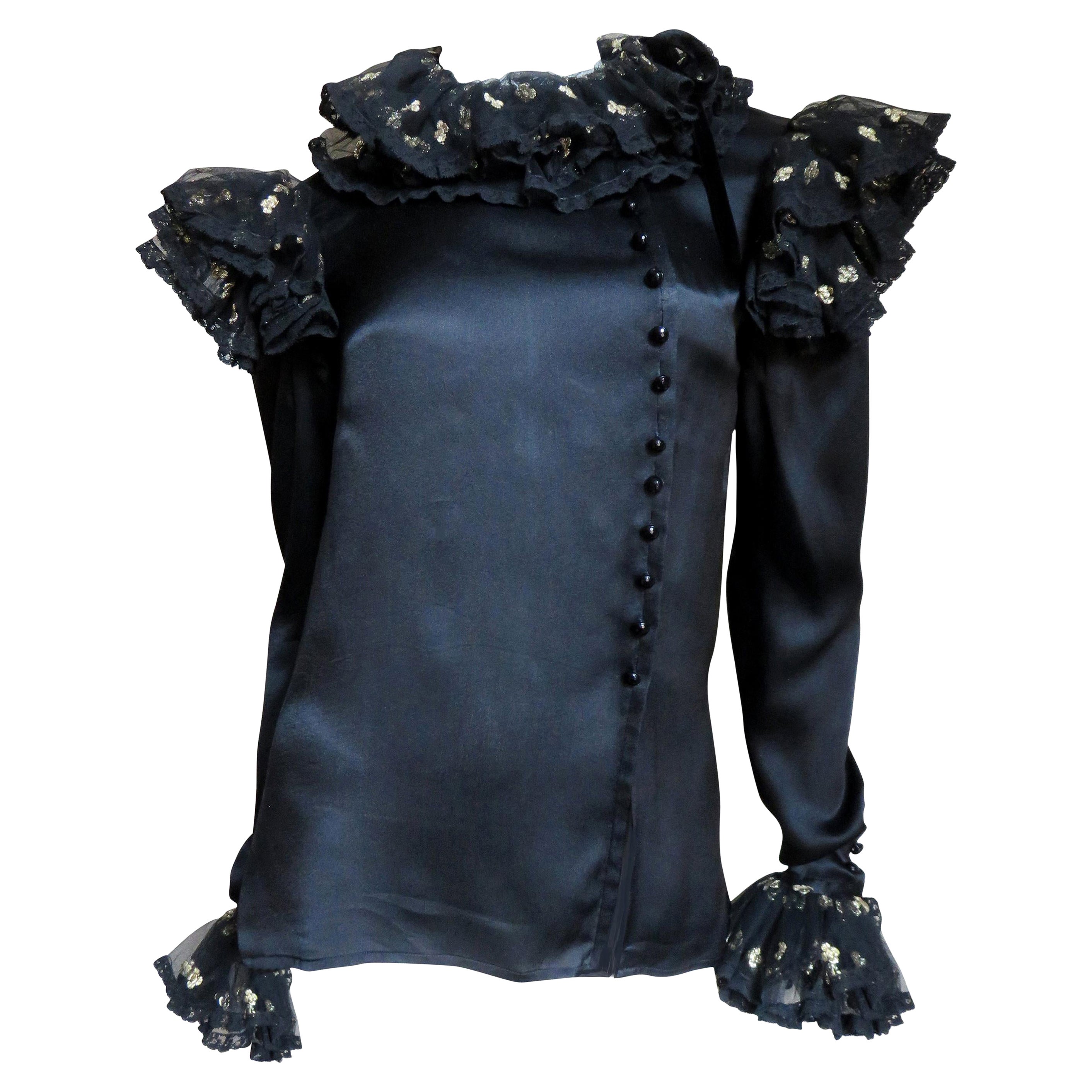 Valentino Boutique Silk Ruffle Neck Blouse 1980