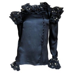 Valentino Boutique Silk Ruffle Neck Blouse 1980