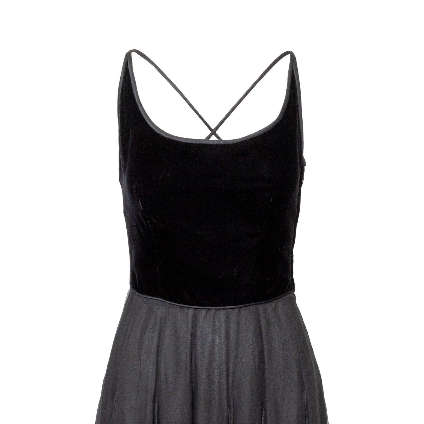 Black Valentino Boutique Velvet and Chiffon Dress - '90s For Sale